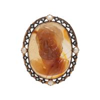 ANTIQUE, AGATE CAMEO, DIAMOND AND PEARL PENDANT/BROOCH