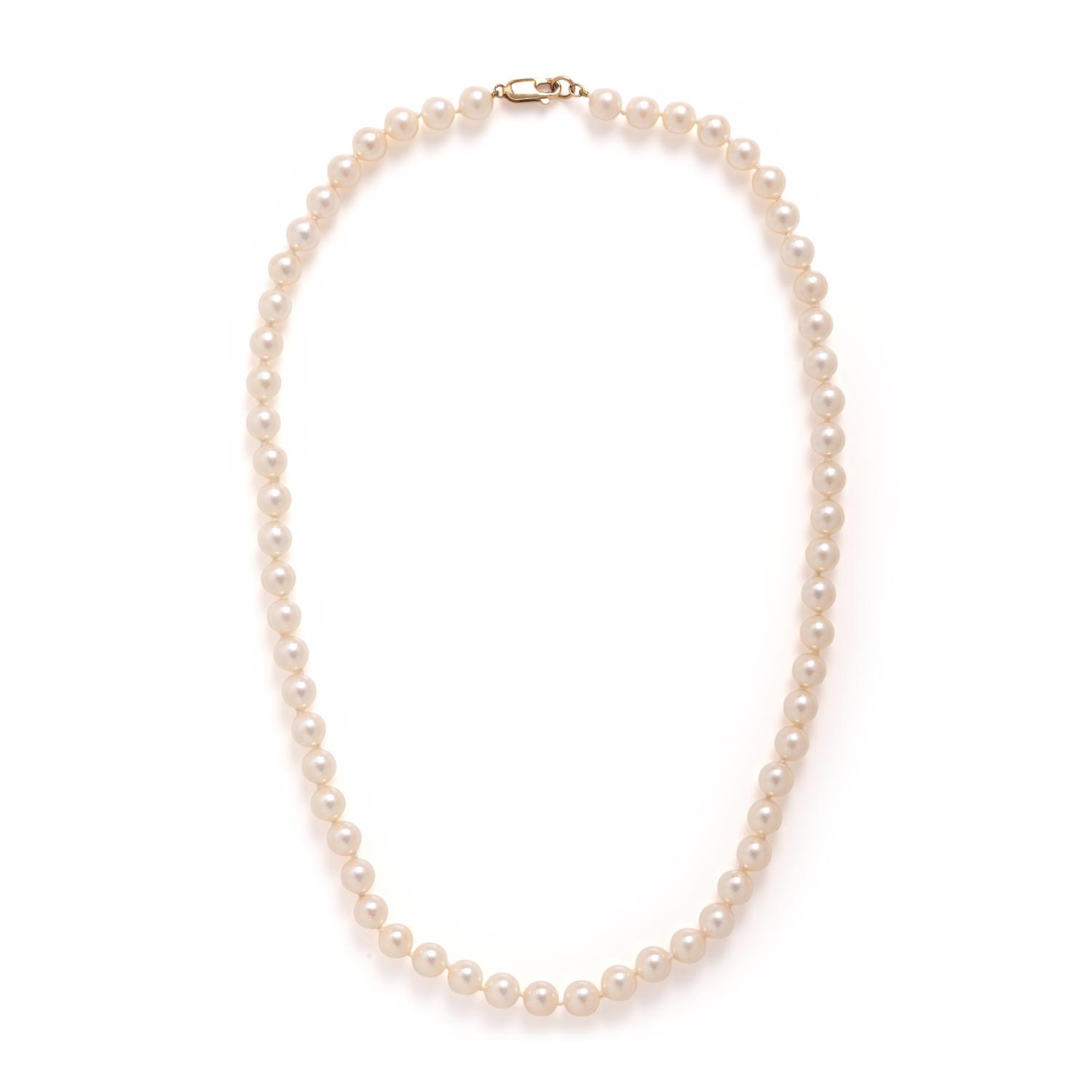 Collection of Four Cultured Pearl and Yellow Gold Necklaces