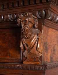 An Italian Baroque Style Carved Walnut and Burl Walnut Fall-Front Bureau Cabinet