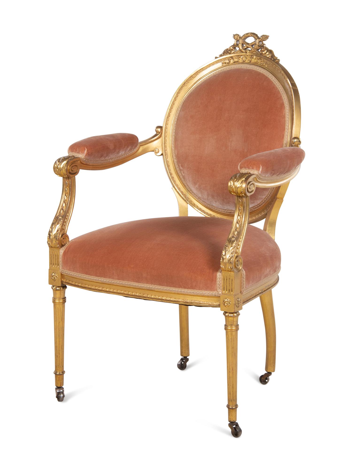 A Louis XVI Style Giltwood Fauteuil