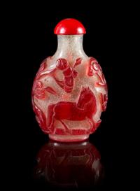 A Red Overlay Peking Glass Snuff Bottle Height 2 5/8 inches.
