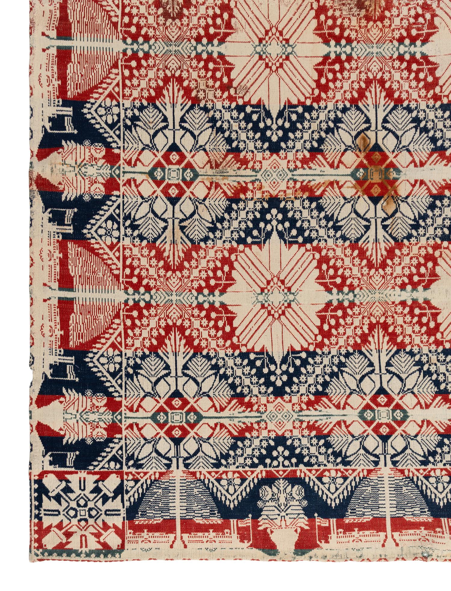 Two Cotton and Wool Jacquard Coverlets