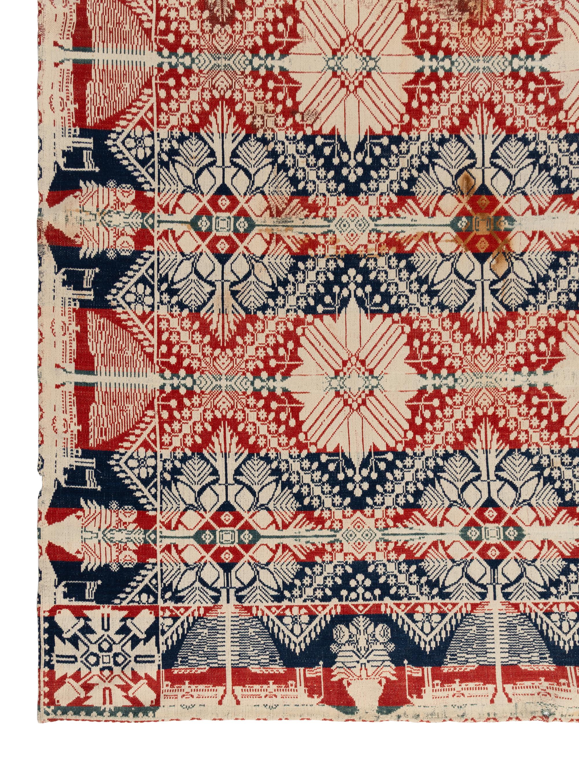 Two Cotton and Wool Jacquard Coverlets