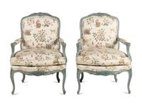 A Pair of Louis XV Style Painted Fauteuils