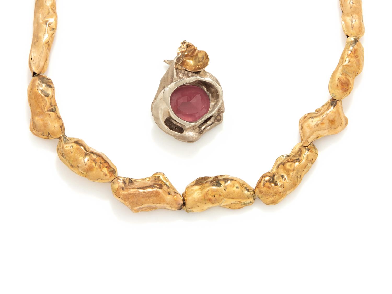 VERNON WILSON, GOLD AND PINK TOURMALINE GOOSE NECKLACE