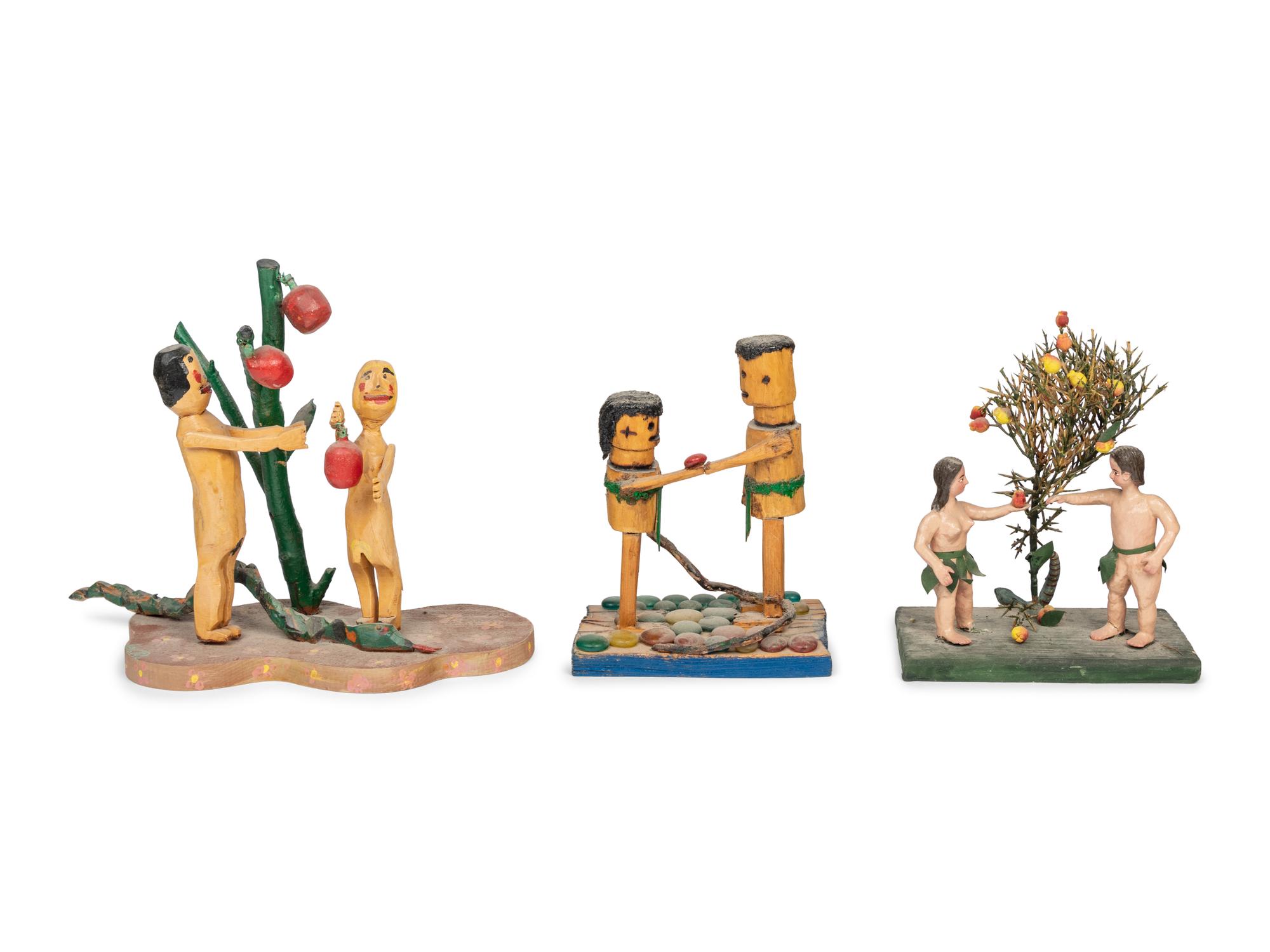 A Group of Thirteen Adam and Eve Sculptural Objects