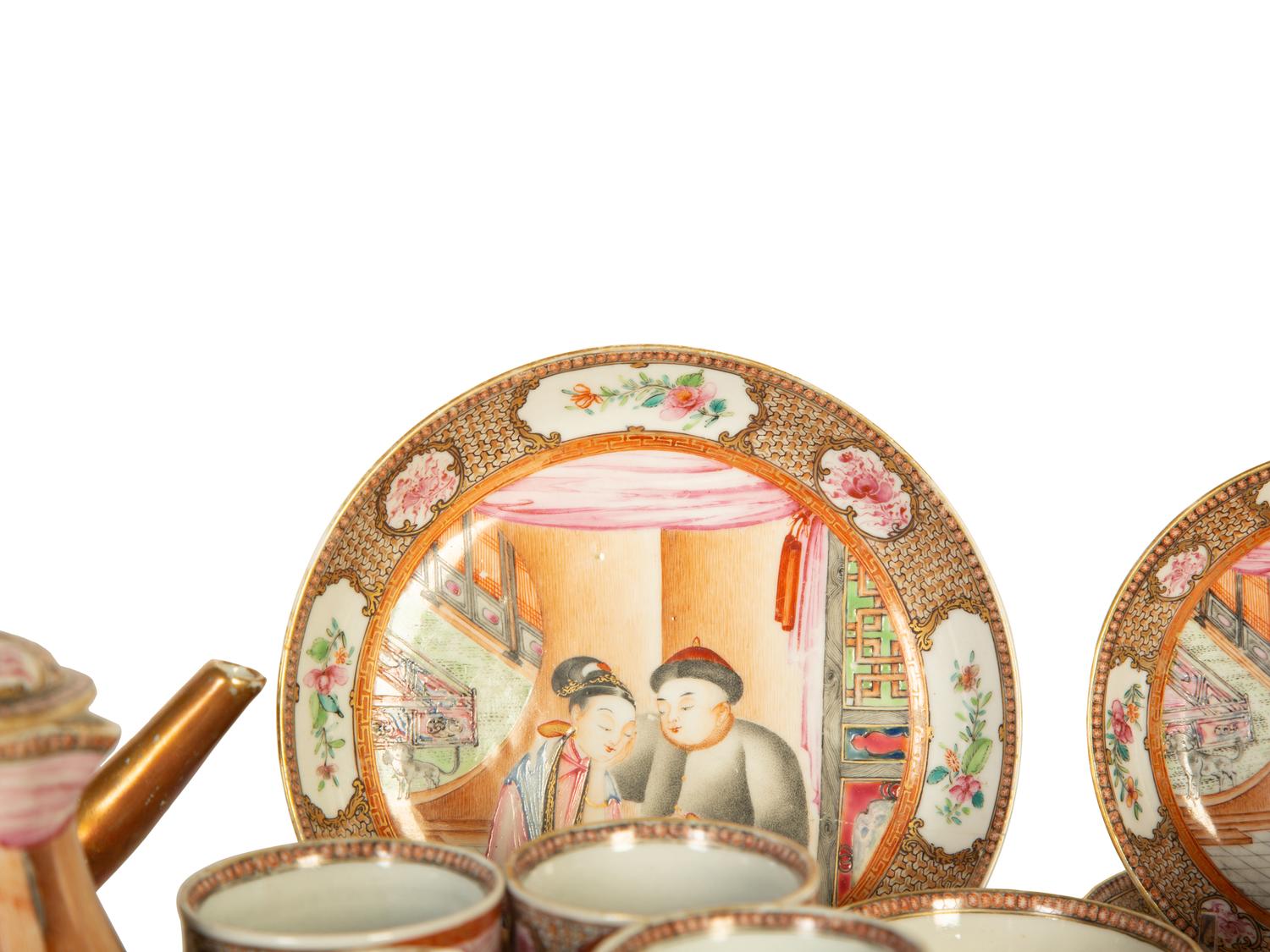 A Chinese Export Famille Rose and Parcel Gilt Porcelain Tea Service — 19th/20th Century