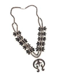 Navajo Sterling Silver and Lapis Squash Blossom Necklace