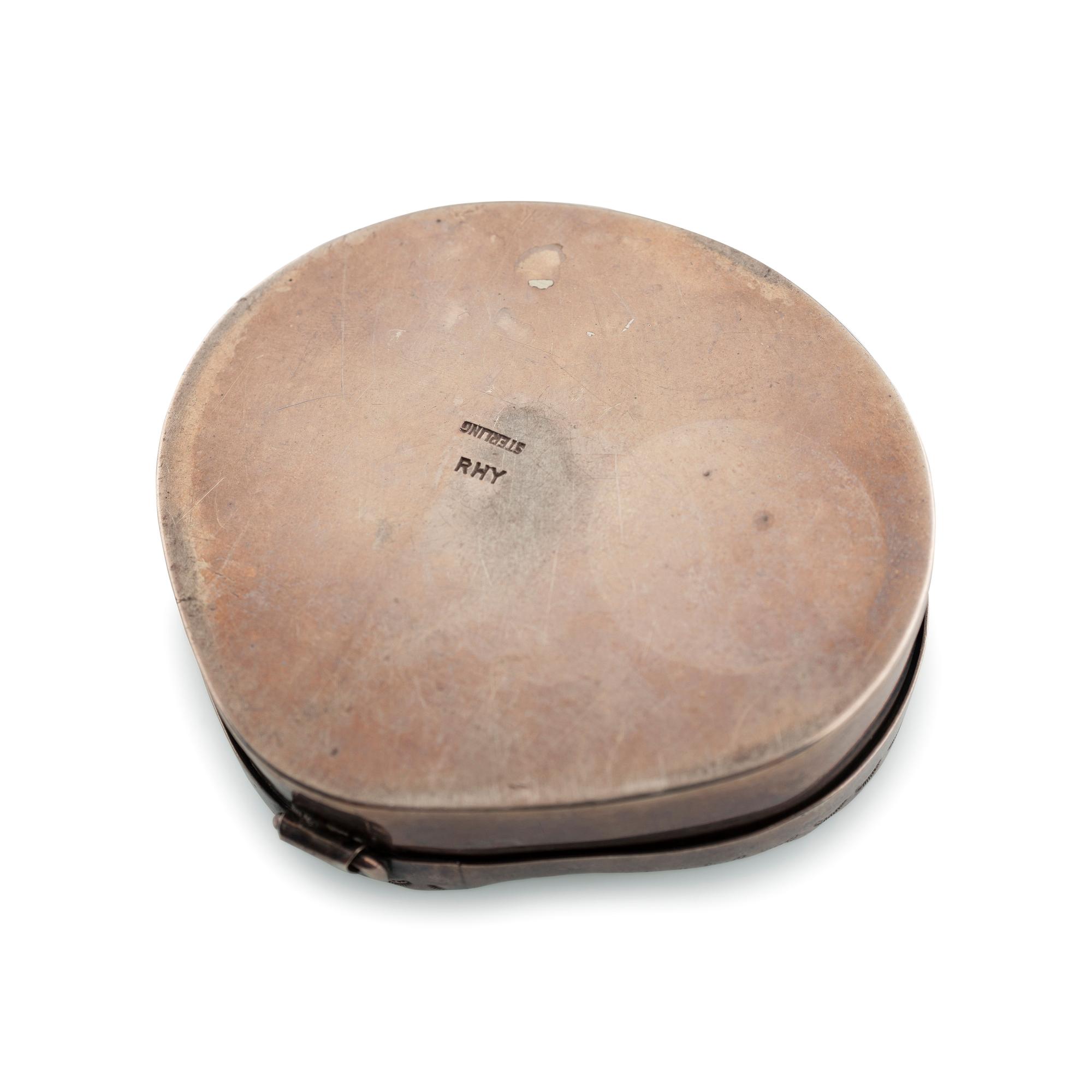 Shell-Shaped Sterling Silver Lidded Box, with Mosaic Inlay and Heartline Bear