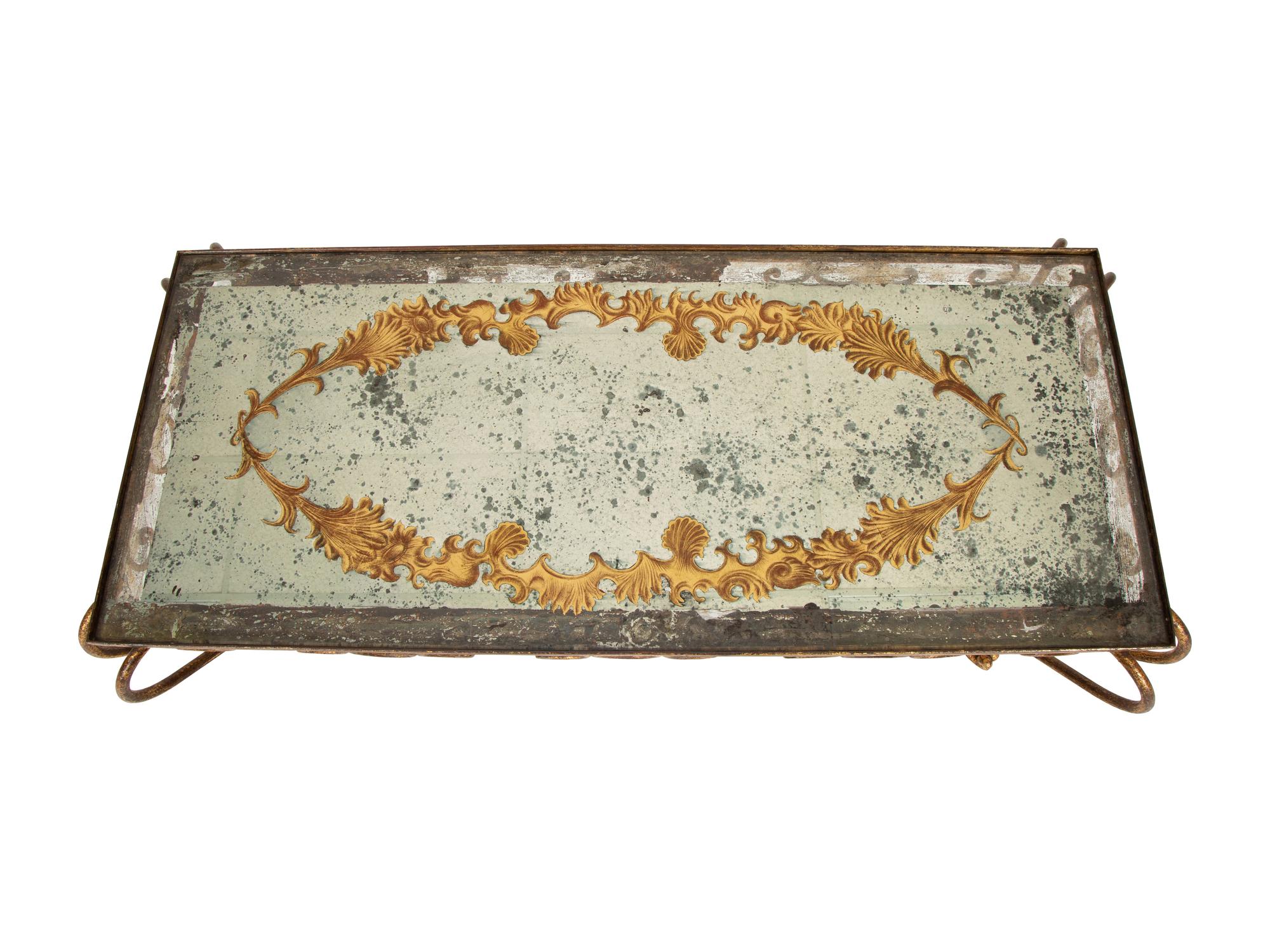 A Gilt Metal and Reverse Painted Glass Low Table
