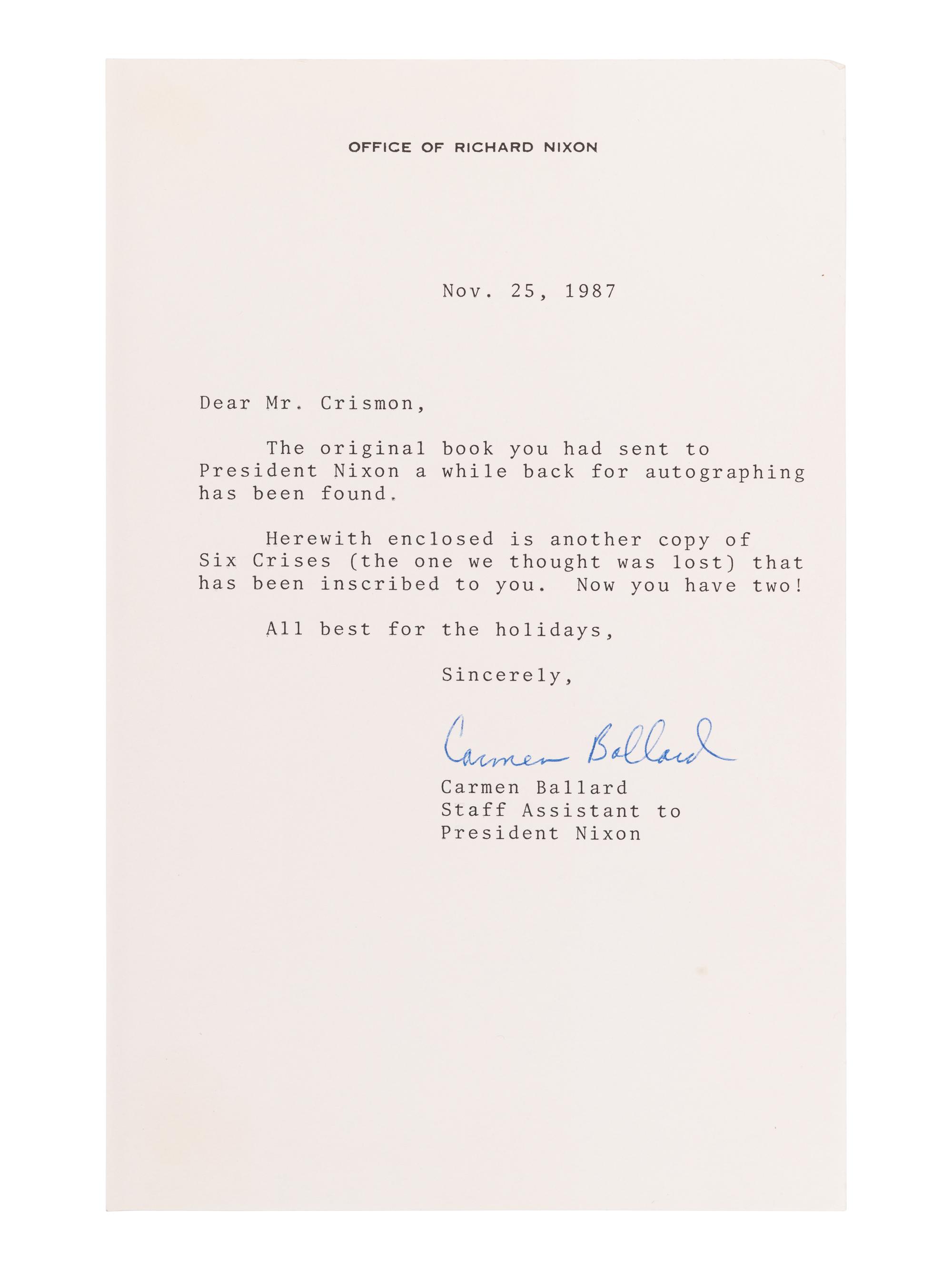 [U.S. PRESIDENTS -- SIGNED]. A group of 4 signed works, comprising: