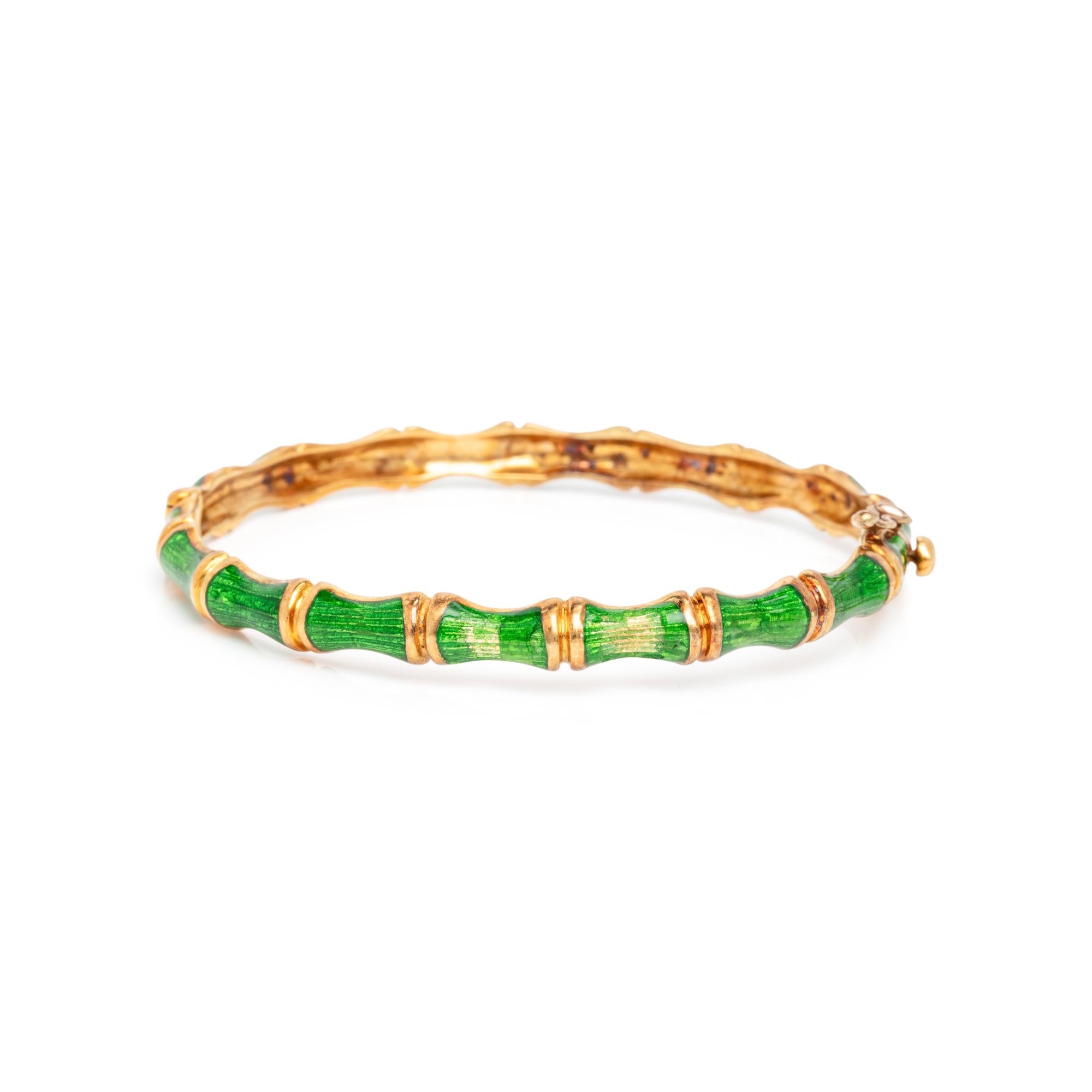 TIFFANY & CO., TWO ENAMEL AND YELLOW GOLD BAMBOO BANGLE BRACELETS