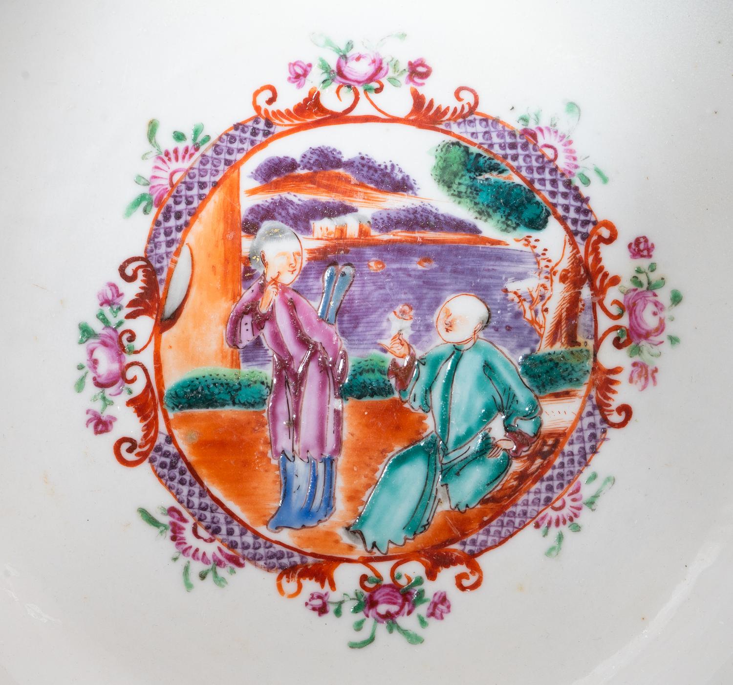 A Chinese Export Mandarin Palette Porcelain Punch Bowl
