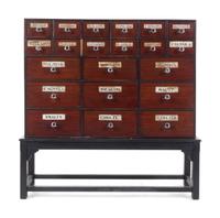A Painted and Parcel Gilt Apothecary Chest on Stand