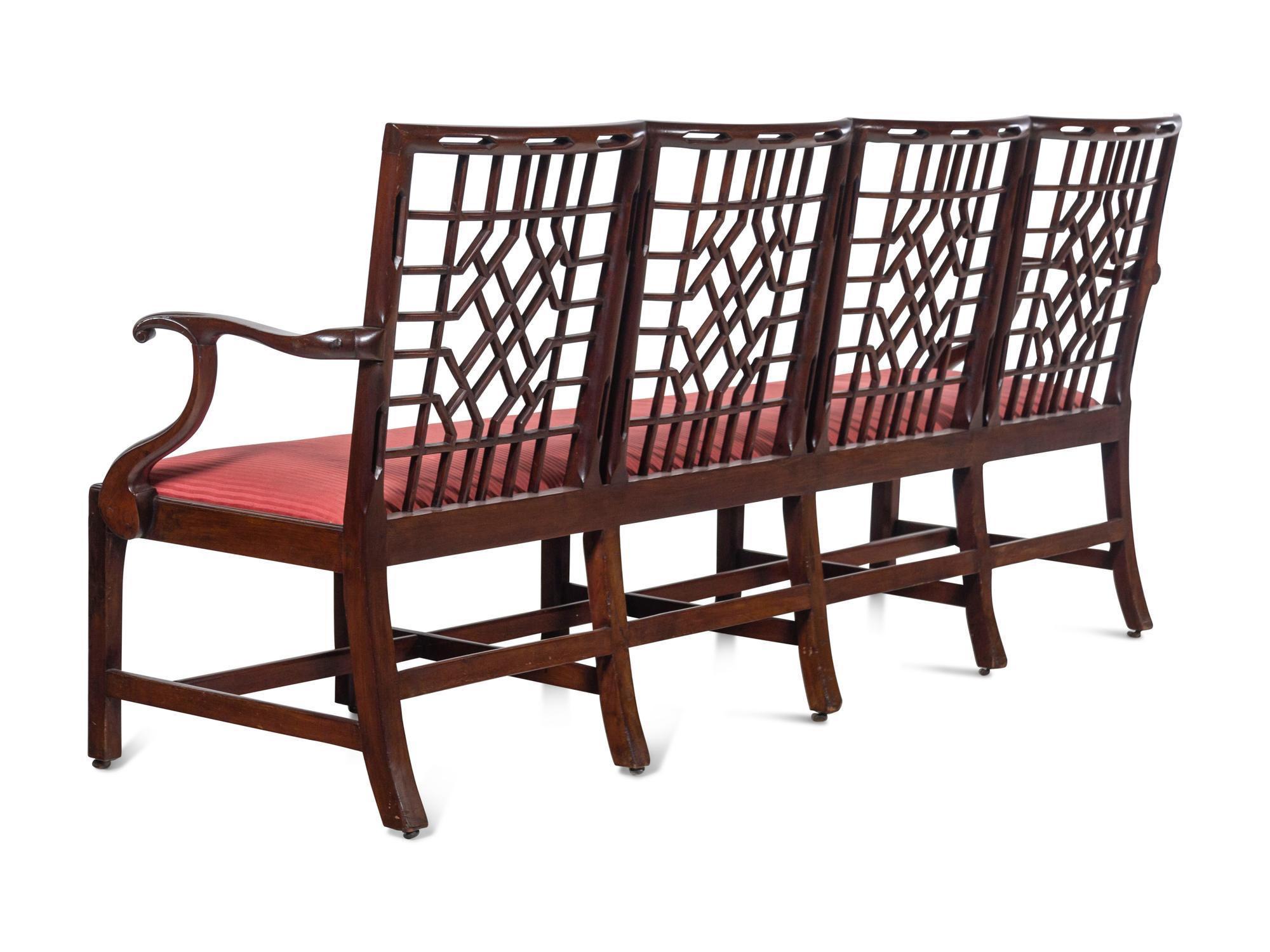 A Chinese Chippendale Style Mahogany Quadruple-Back Settee