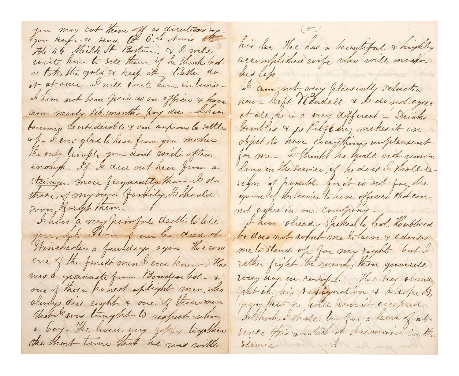 [CIVIL WAR]. Letter from Lt. Henry N. Fairbanks, Co. E, 30th Maine Infantry. 23 November 1864.
