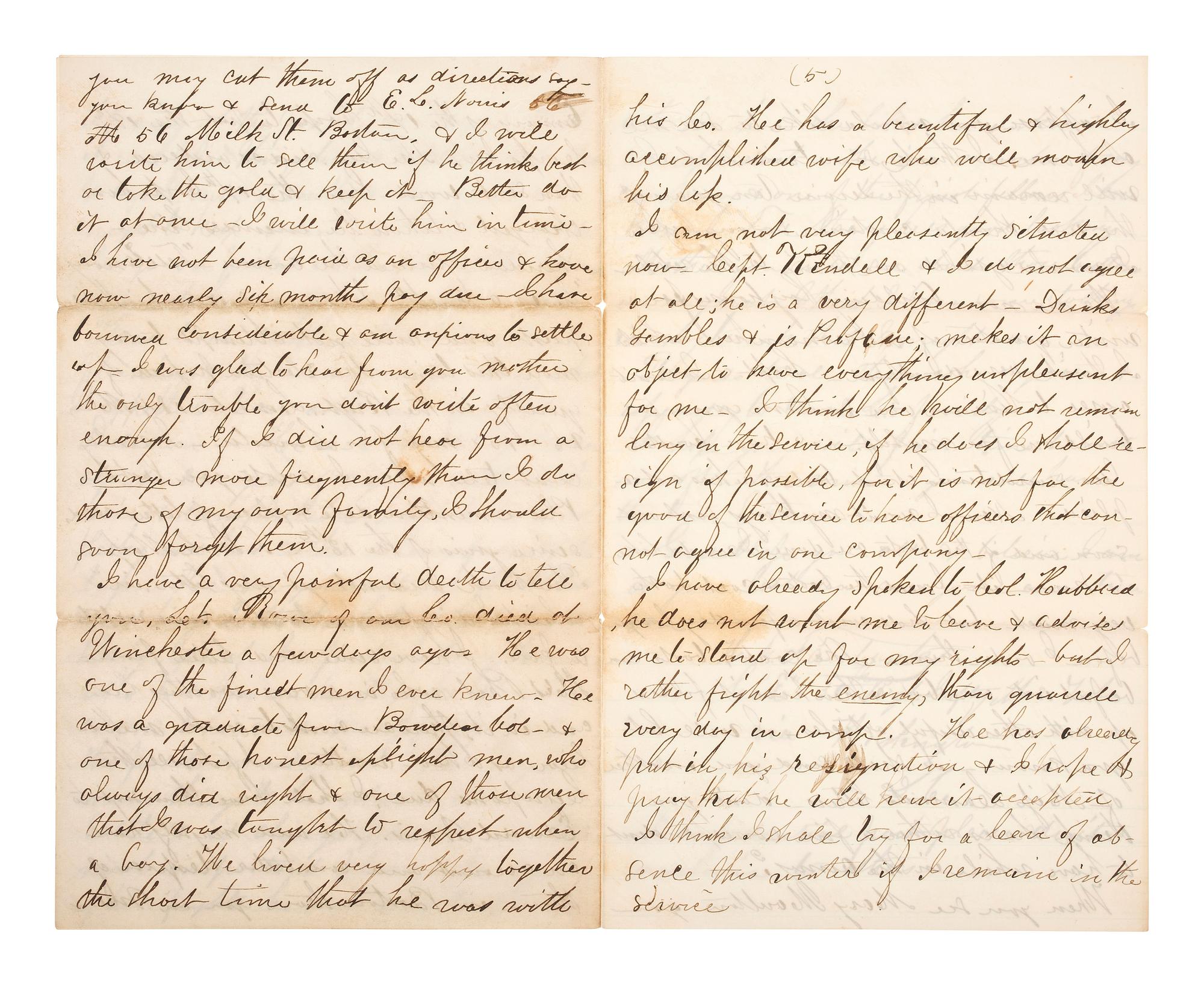 [CIVIL WAR]. Letter from Lt. Henry N. Fairbanks, Co. E, 30th Maine Infantry. 23 November 1864.