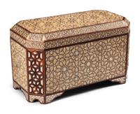 A Levantine Bone and Silvered Wood-Inlaid Lift-Top Chest