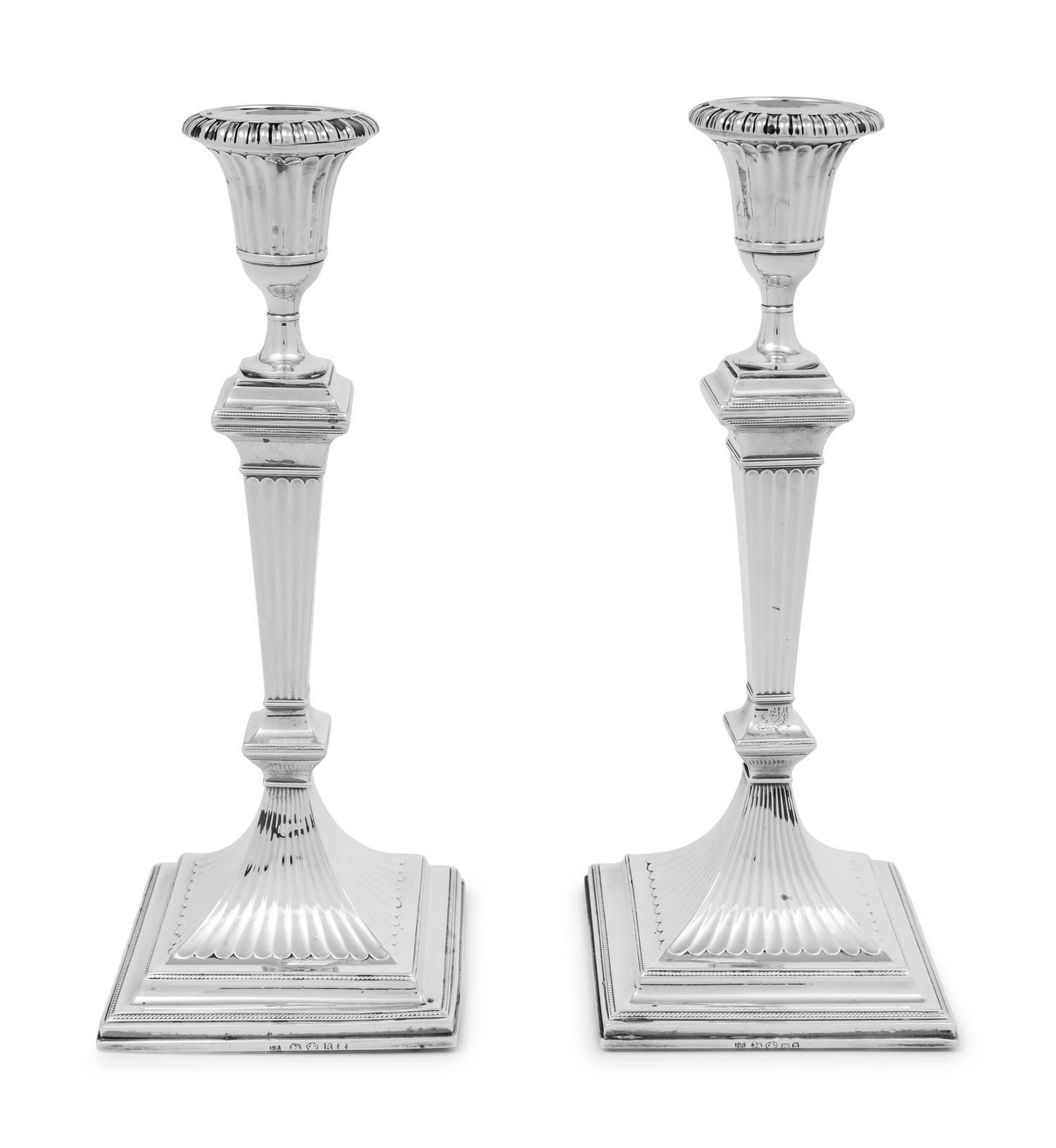 A Pair of English Silver Candlesticks