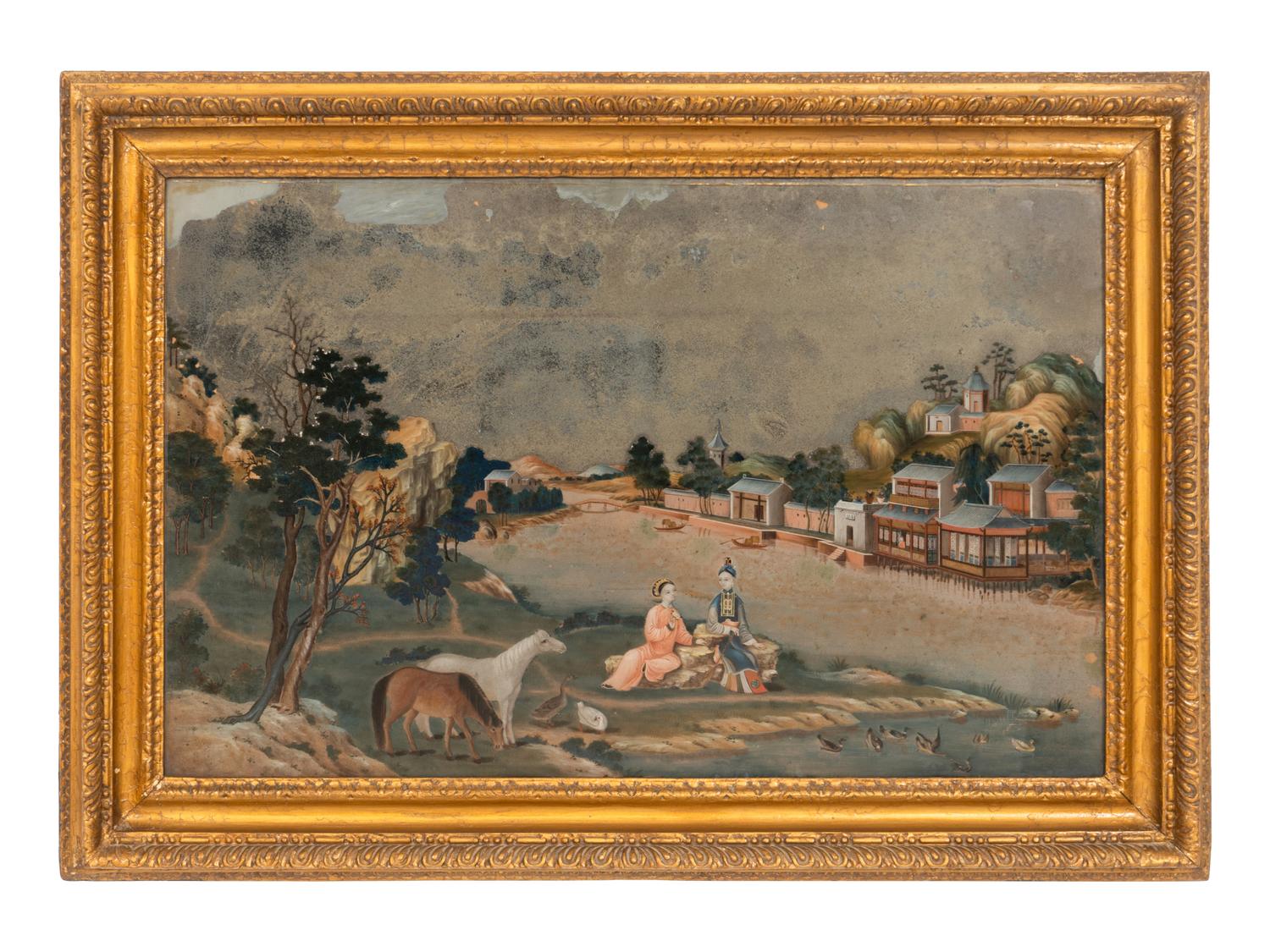 A Chinese Export Reverse-Painted Mirror