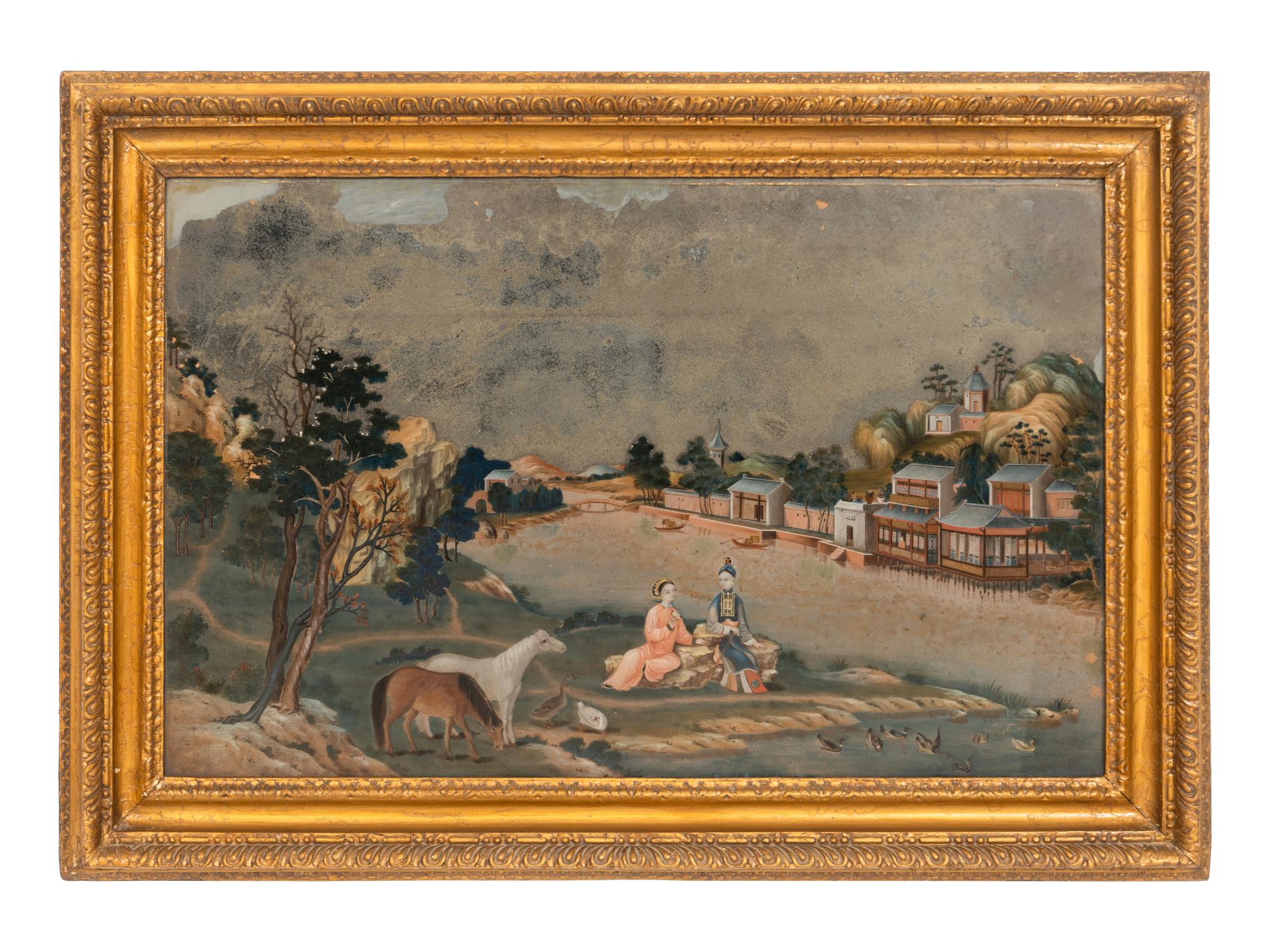 A Chinese Export Reverse-Painted Mirror