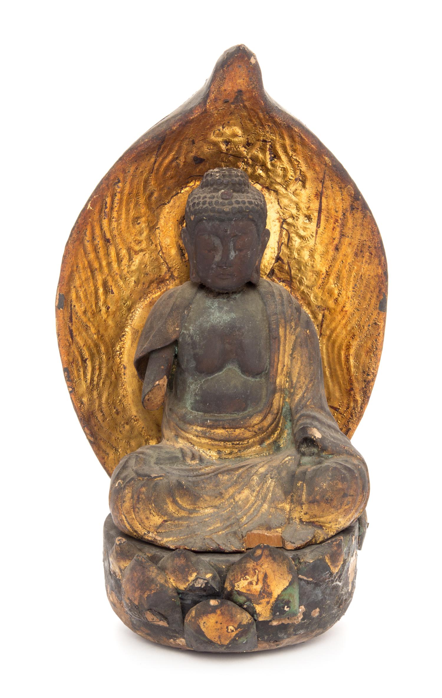 A Japanese Gilt Lacquered Figure of a Seated Buddha Height 6 inches. — 19TH CENTURY