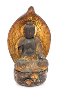 A Japanese Gilt Lacquered Figure of a Seated Buddha Height 6 inches. — 19TH CENTURY
