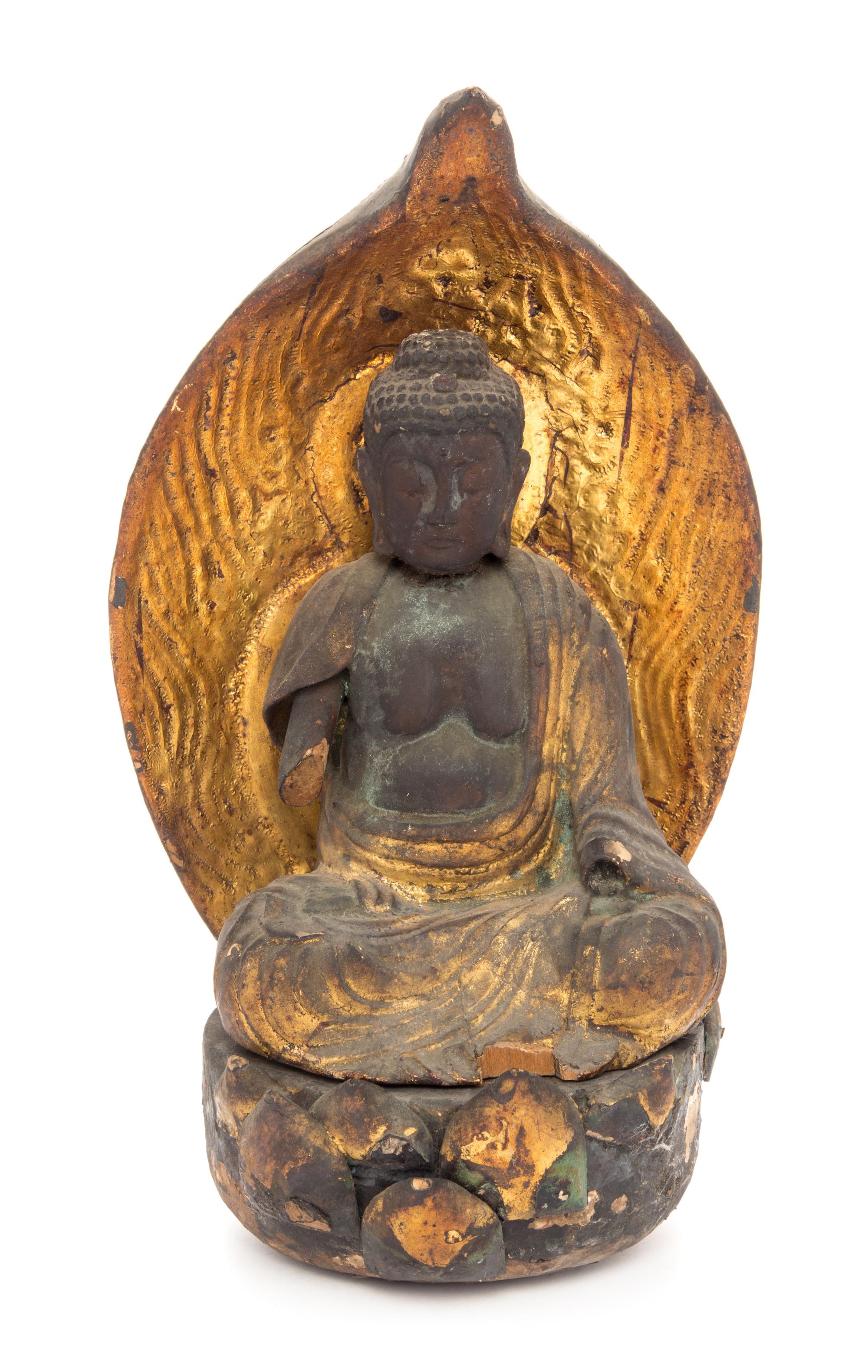 A Japanese Gilt Lacquered Figure of a Seated Buddha Height 6 inches. — 19TH CENTURY