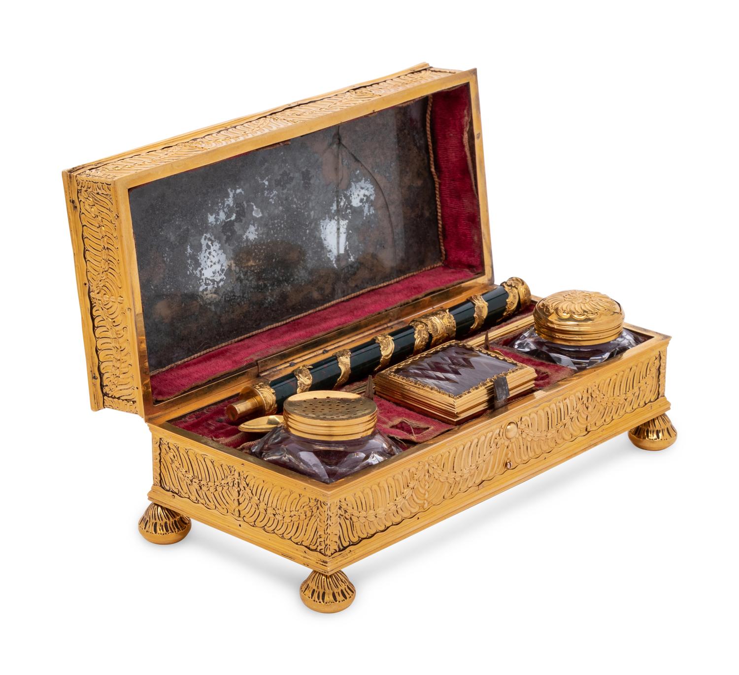 A Continental Rock Crystal, Agate and Gilt Metal Mounted Writing Casket