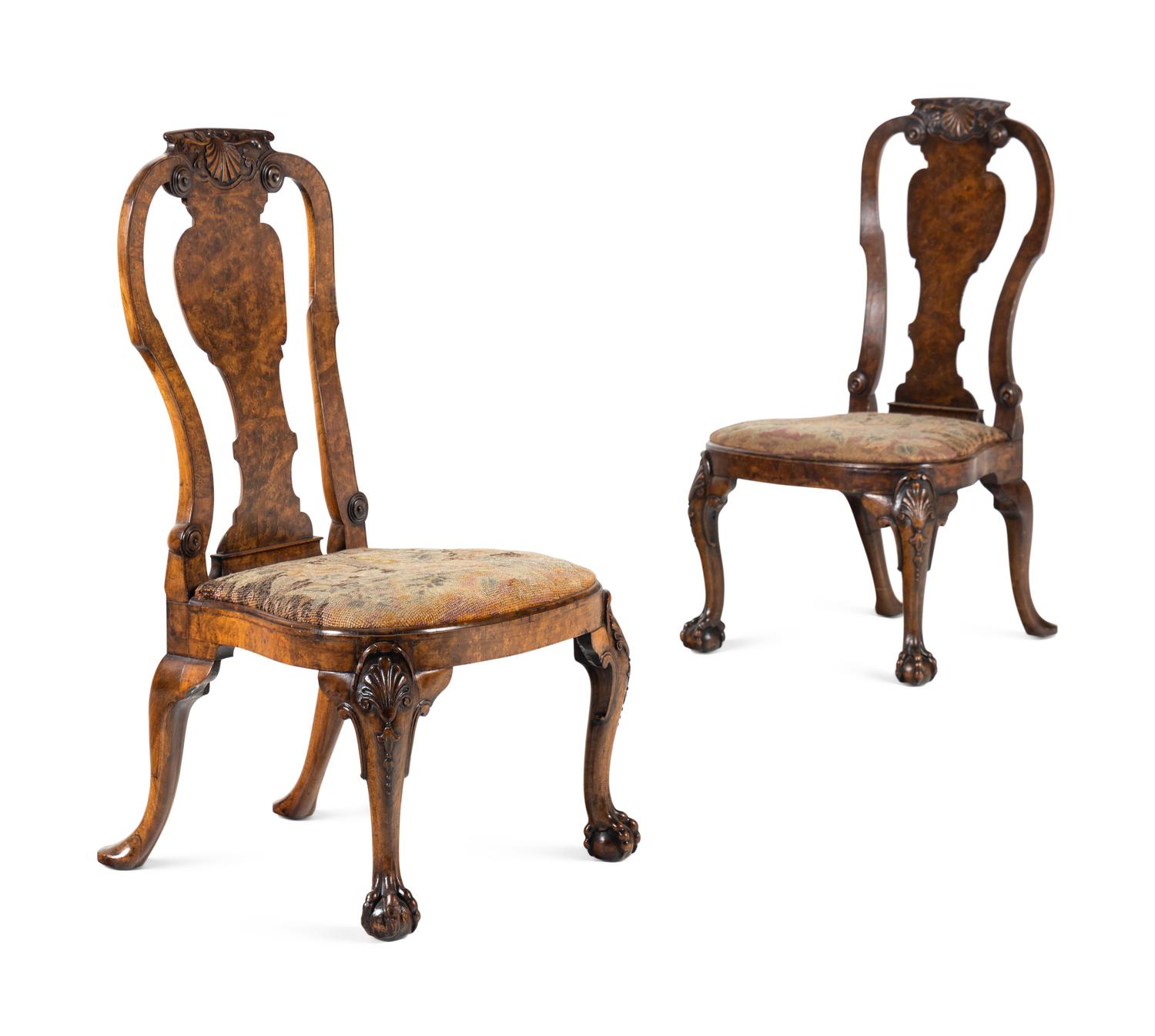 A Pair of George II Burlwood Side Chairs