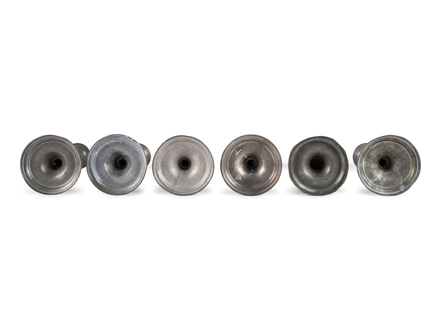 Six Baluster Form Pewter Candlesticks