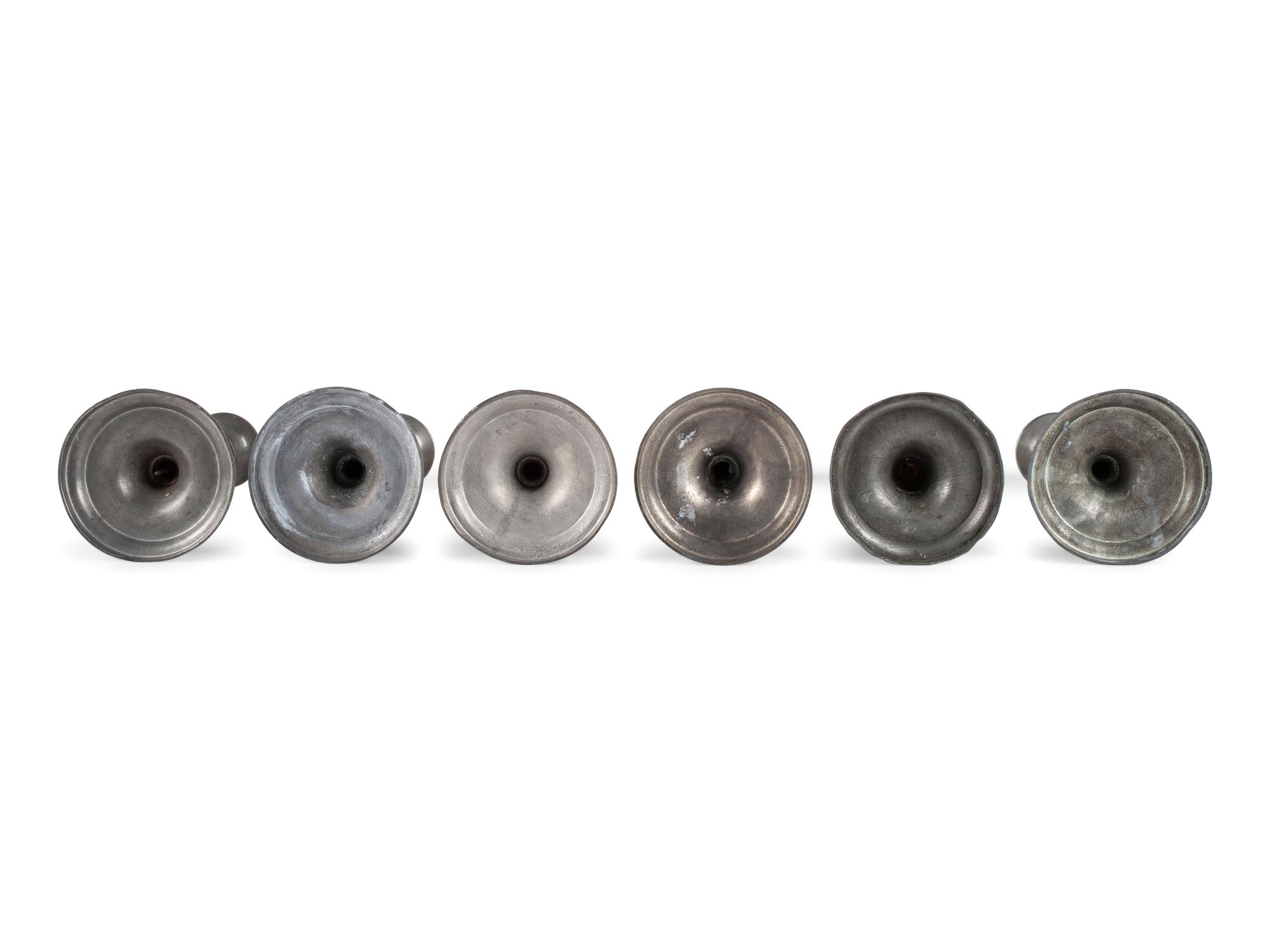 Six Baluster Form Pewter Candlesticks