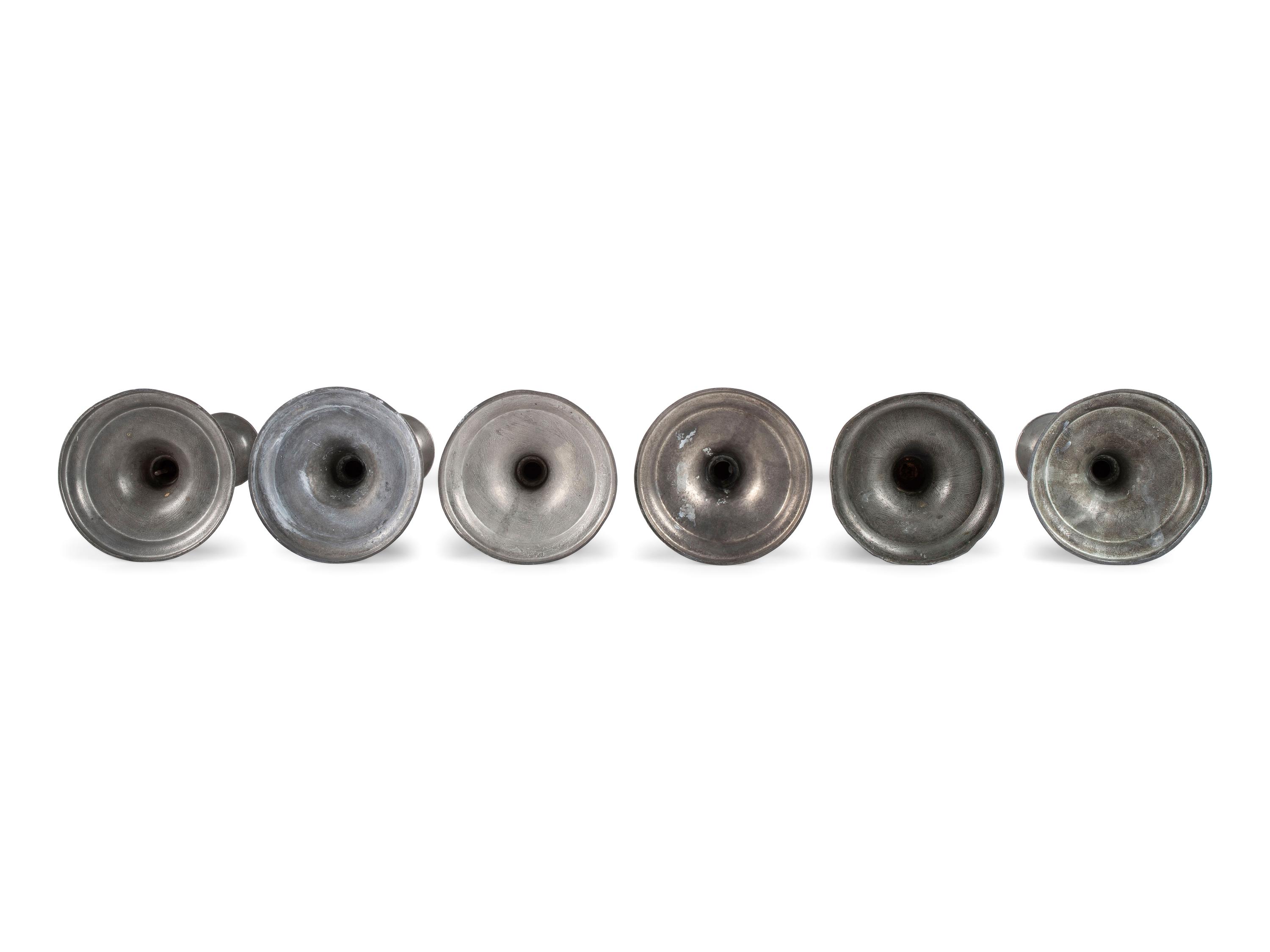 Six Baluster Form Pewter Candlesticks