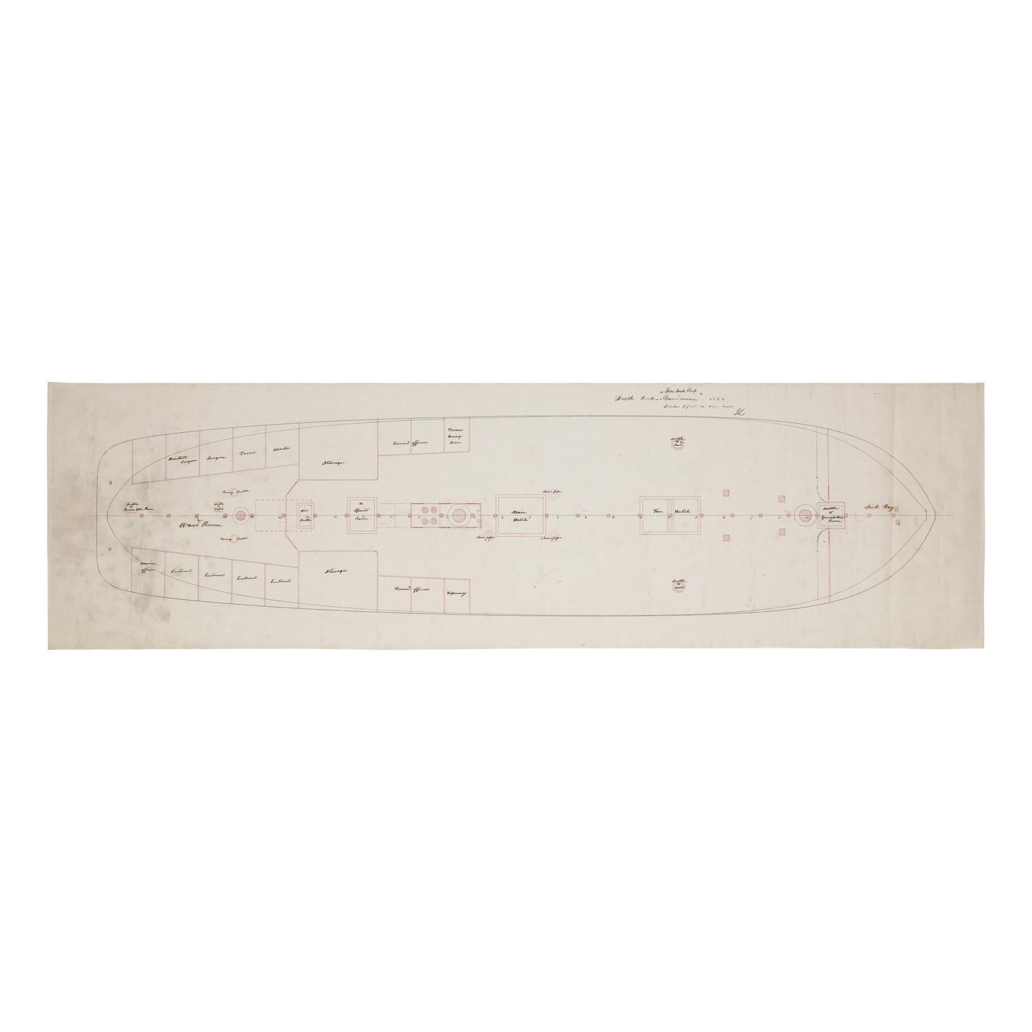 [Perry, Commodore Matthew C.] Manuscript Plan of the Berth Deck of the USS Macedonian , 1852