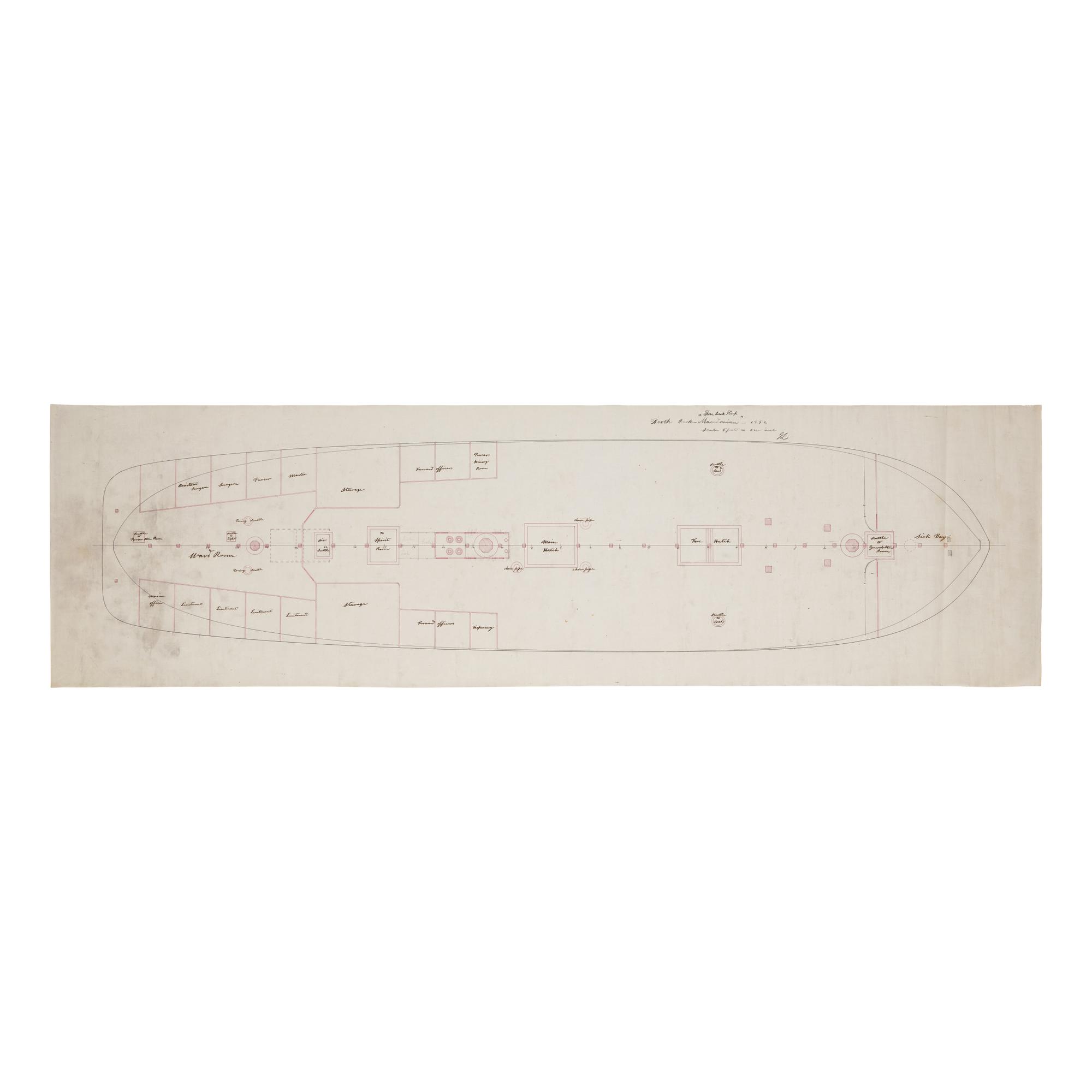 [Perry, Commodore Matthew C.] Manuscript Plan of the Berth Deck of the USS Macedonian , 1852