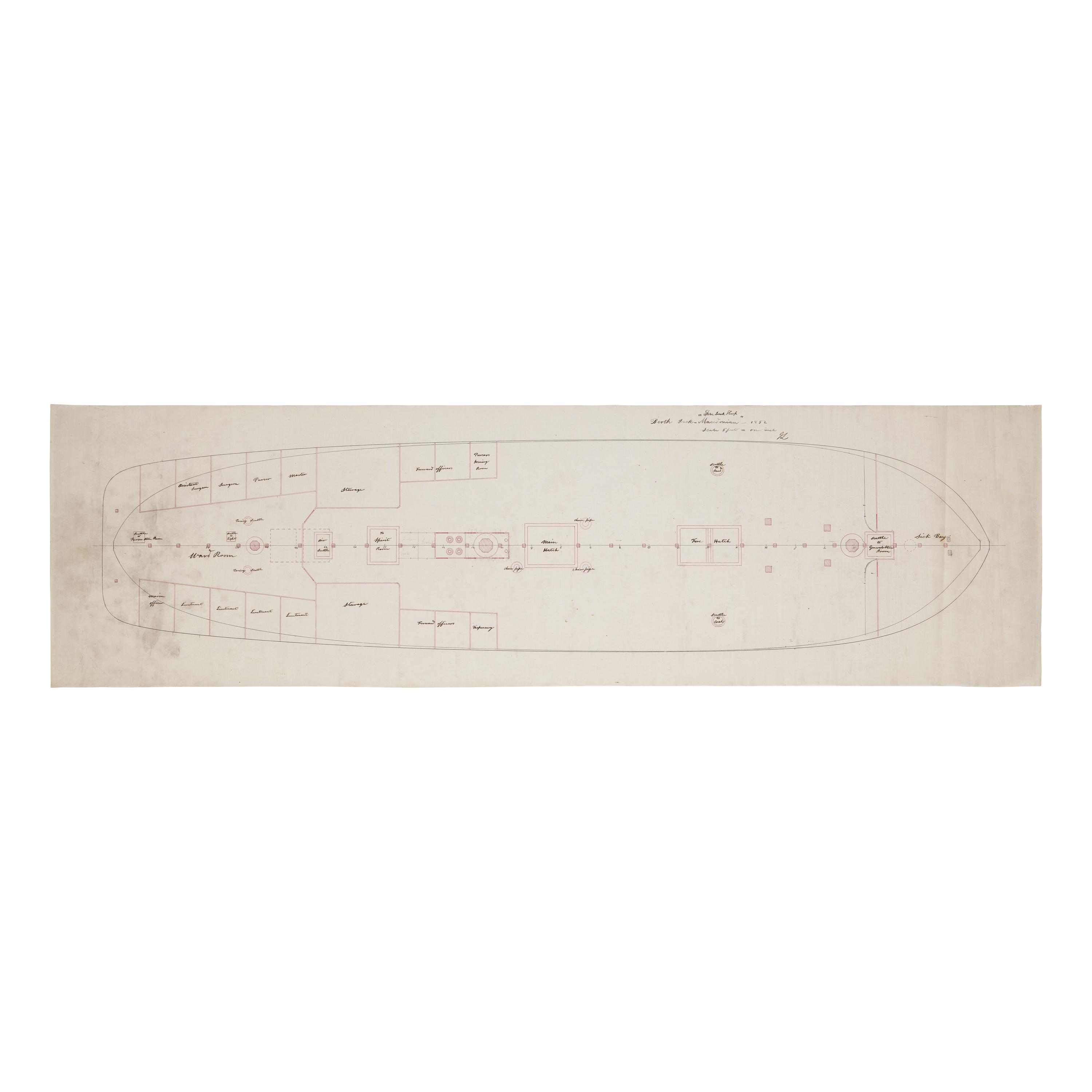 *[Perry, Commodore Matthew C.] Manuscript Plan of the Berth Deck of the USS Macedonian , 1852