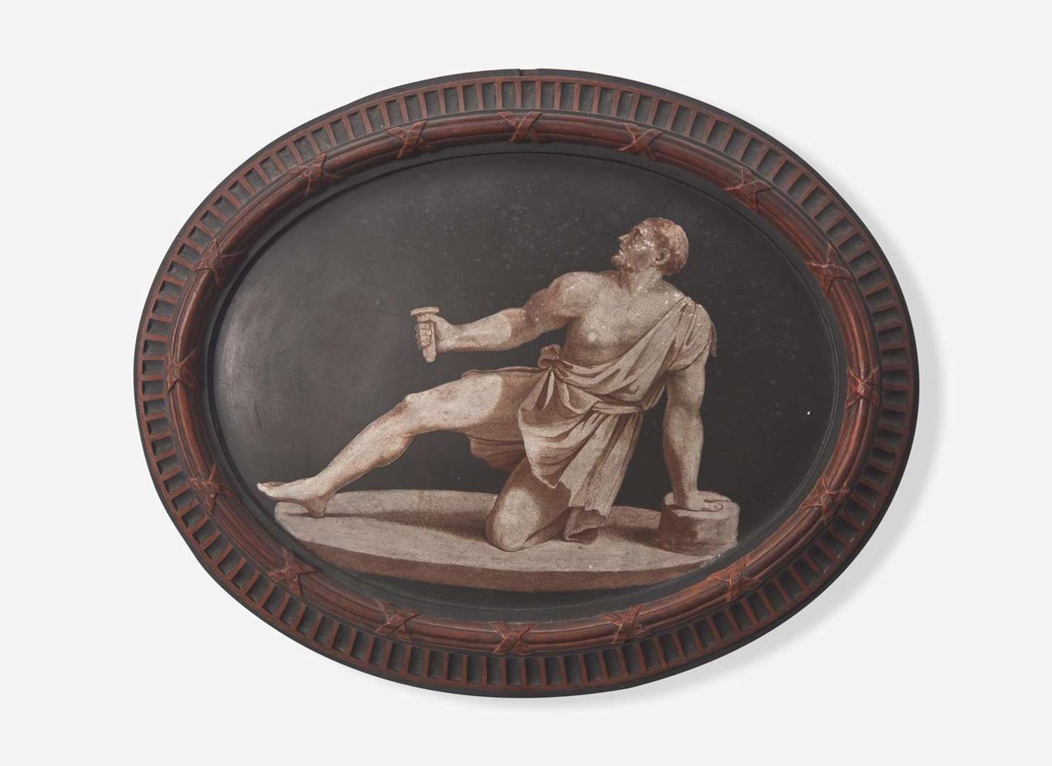A Wedgwood & Bentley Encaustic Decorated Self-Framed Black Basalt Plaque, UK, 1770s