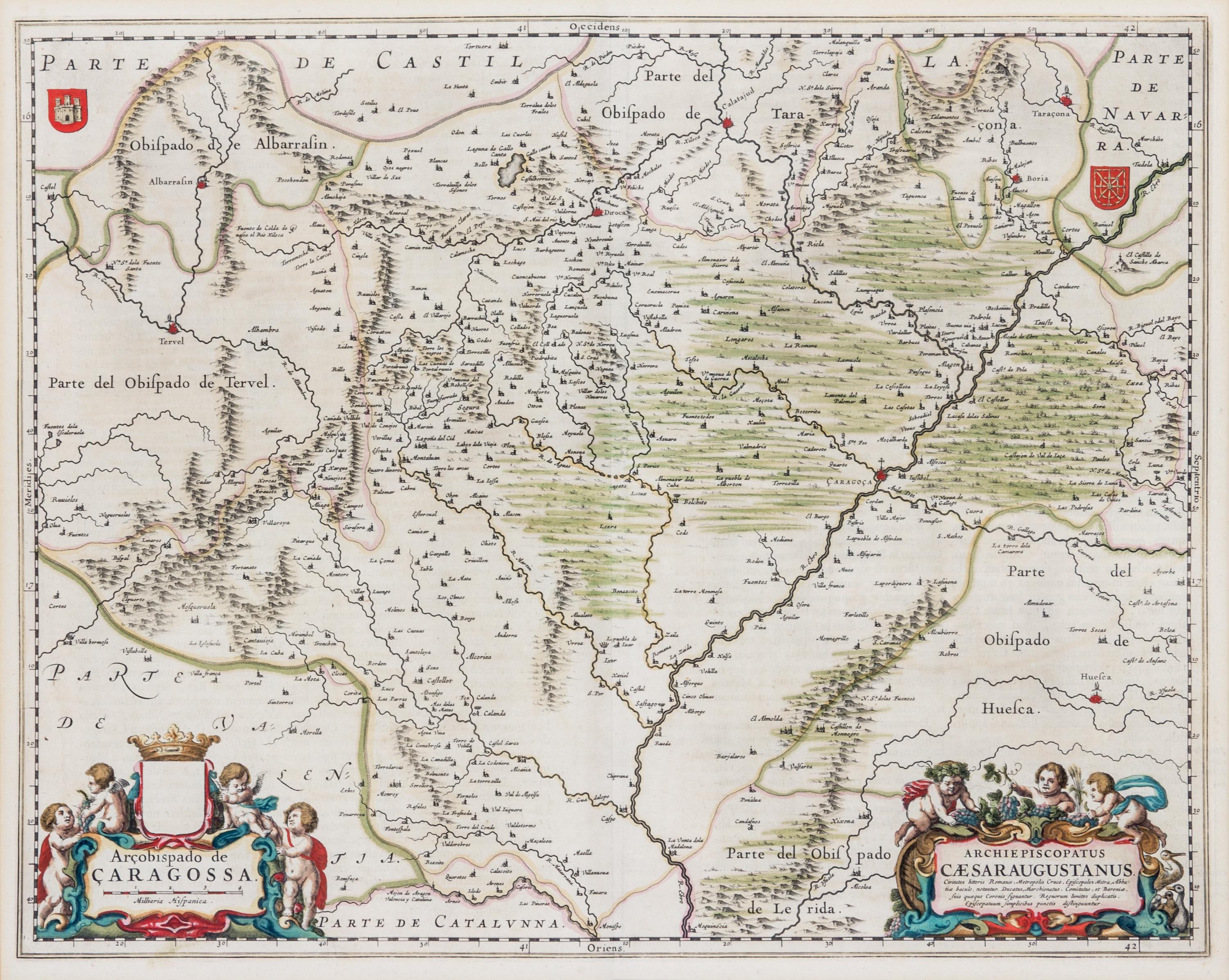 (MAP) [BLAEU, JOAN] ArÇobispado de Caragossa. [Amsterdam]: [1664].