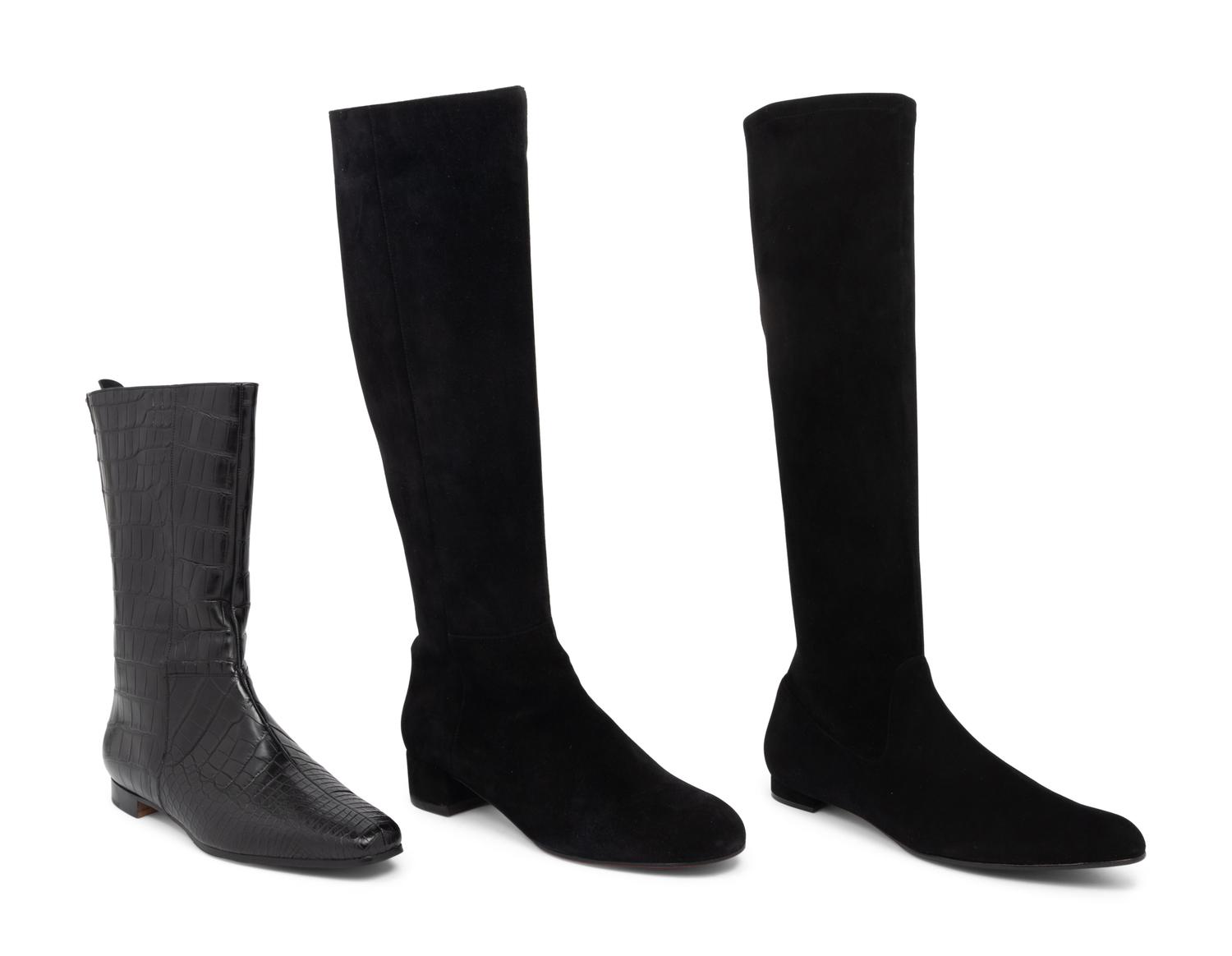 Three Pairs of Unworn Black Designer Boots: Two Manolo Blahnik, One Christian Louboutin