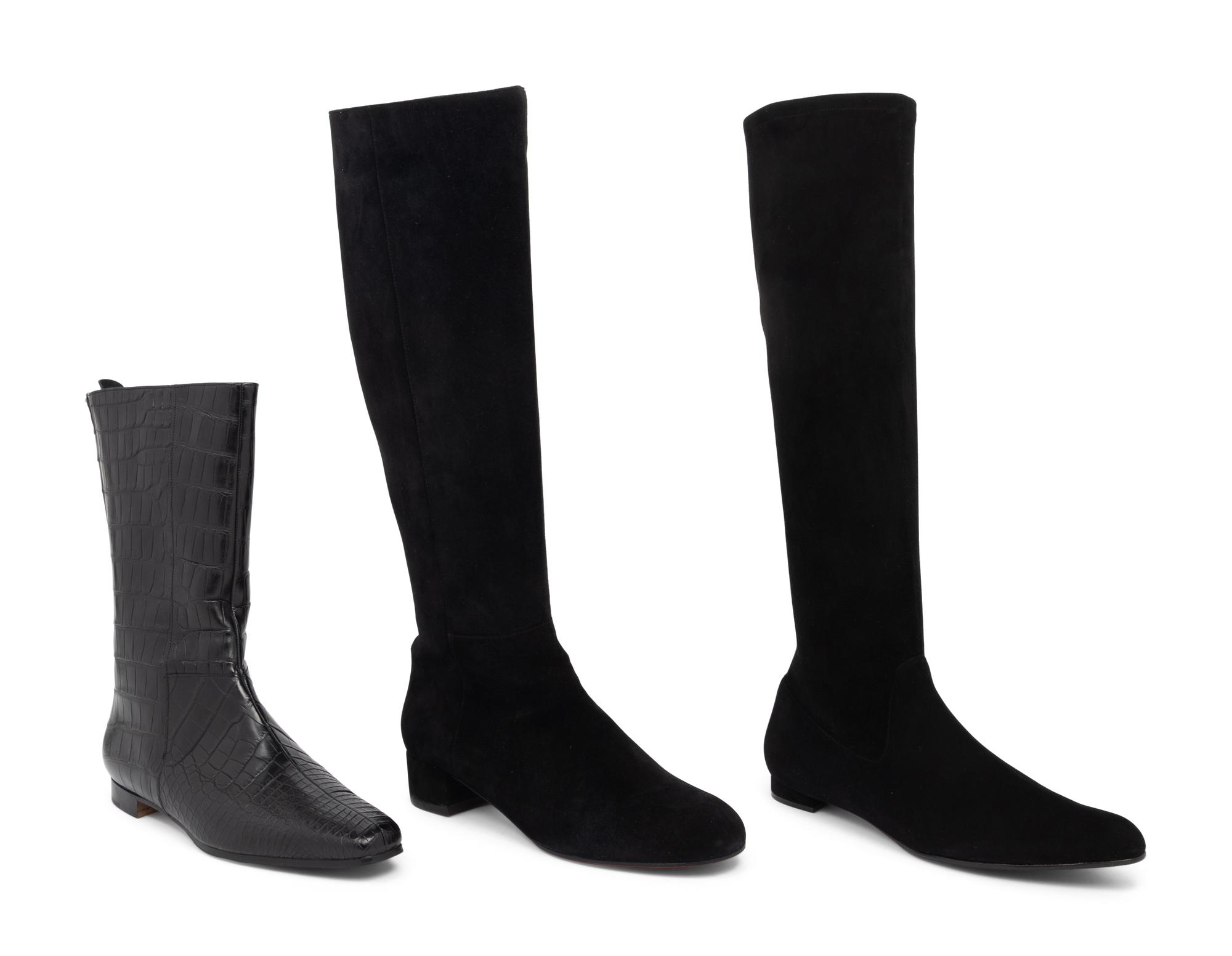 Three Pairs of Unworn Black Designer Boots: Two Manolo Blahnik, One Christian Louboutin