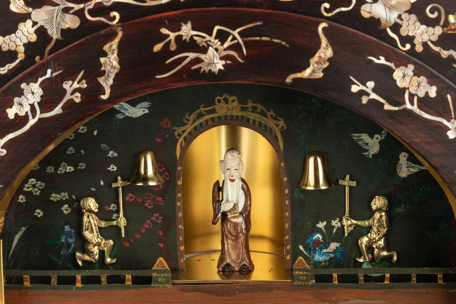 A Chinese Mother-of-Pearl Inlaid Sandalwood 'Longevity' Mantel Clock