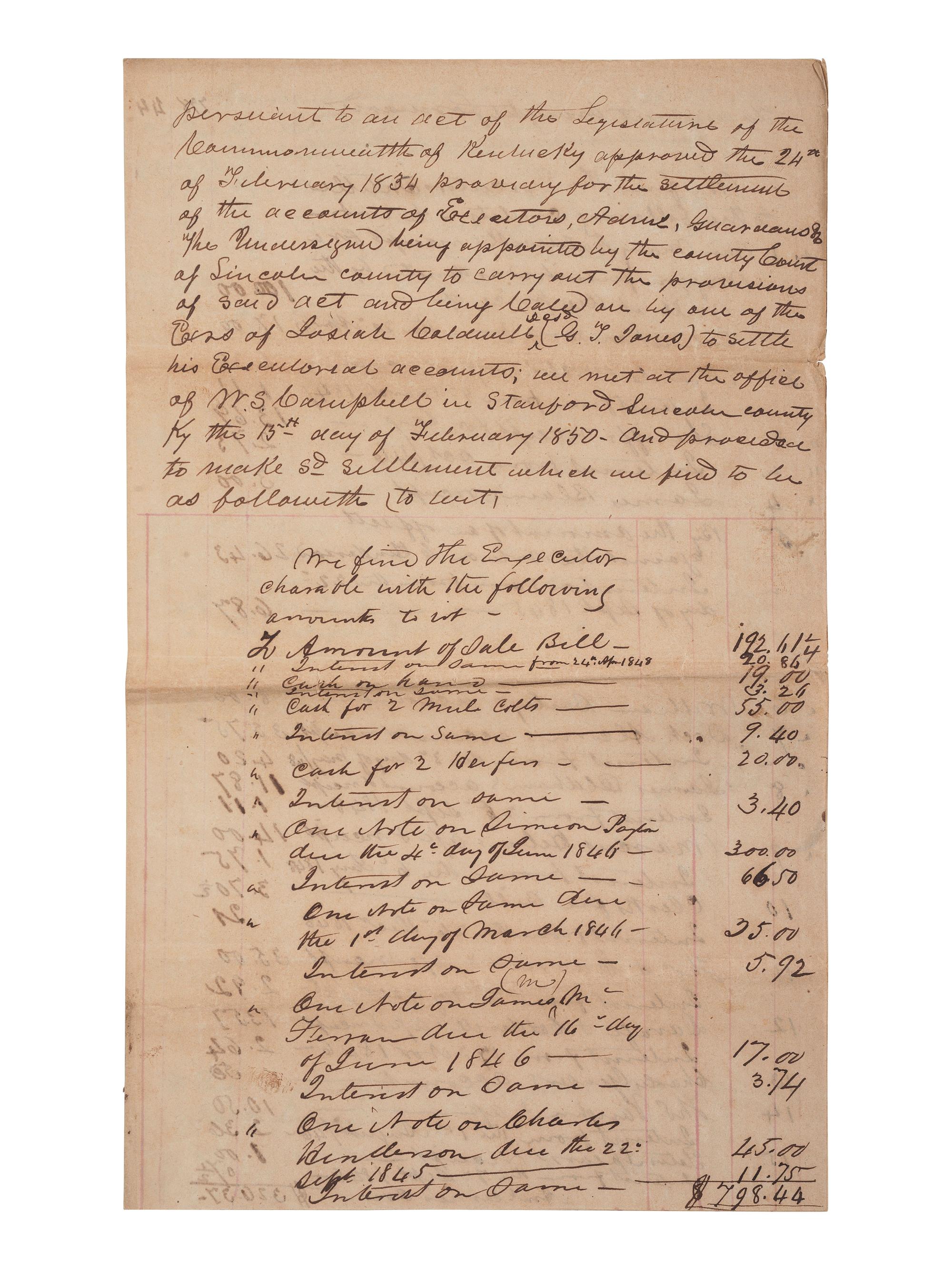 [ENSLAVEMENT & ABOLITION]. A group of 6 estate documents listing individual enslaved persons, most by name. Ca 1830-1858.