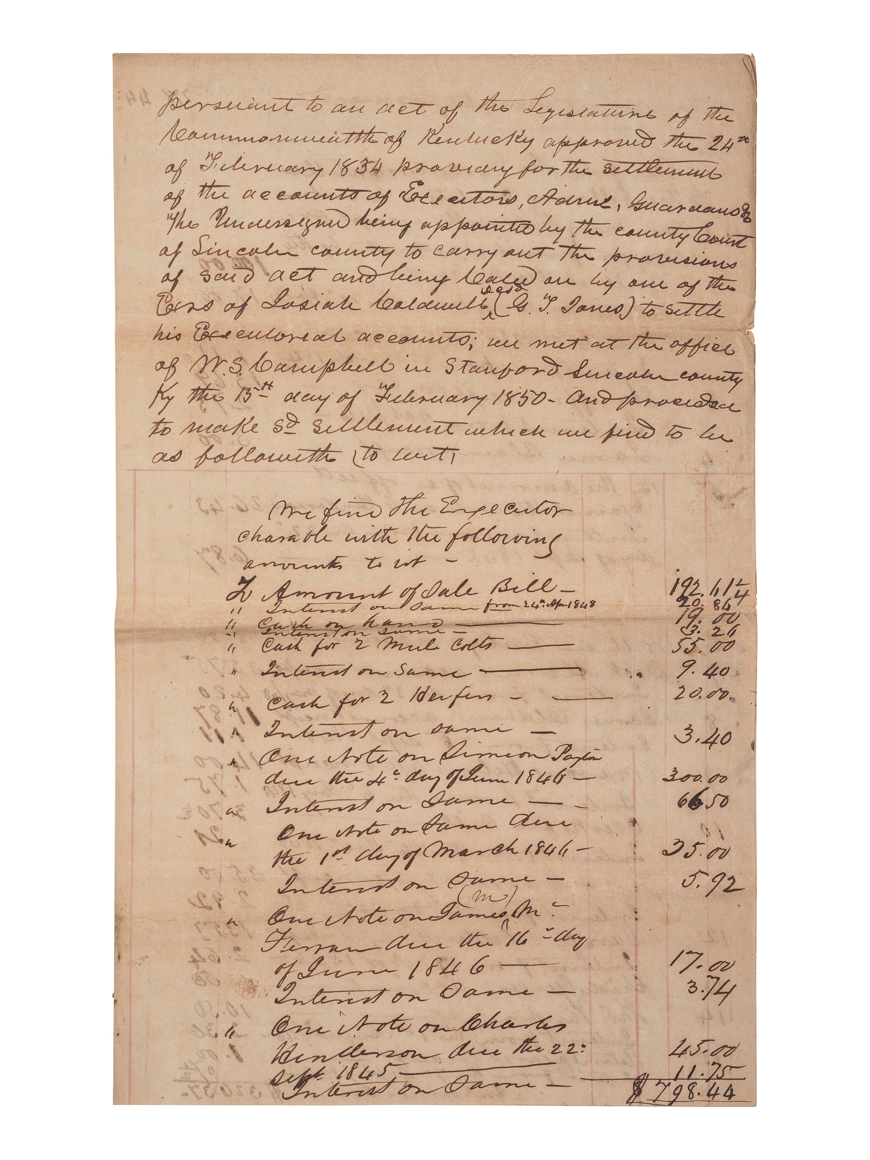 [ENSLAVEMENT & ABOLITION]. A group of 6 estate documents listing individual enslaved persons, most by name. Ca 1830-1858.
