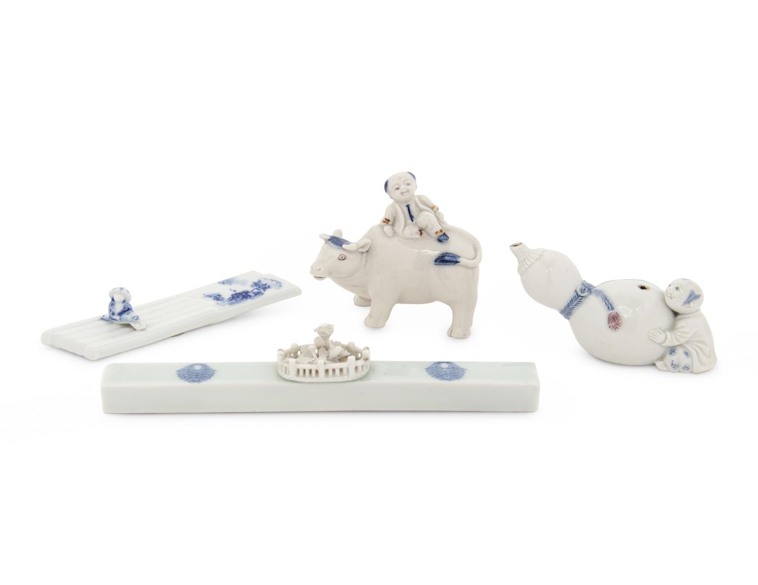 Four Japanese Blue and White Porcelain Scholar's Objects