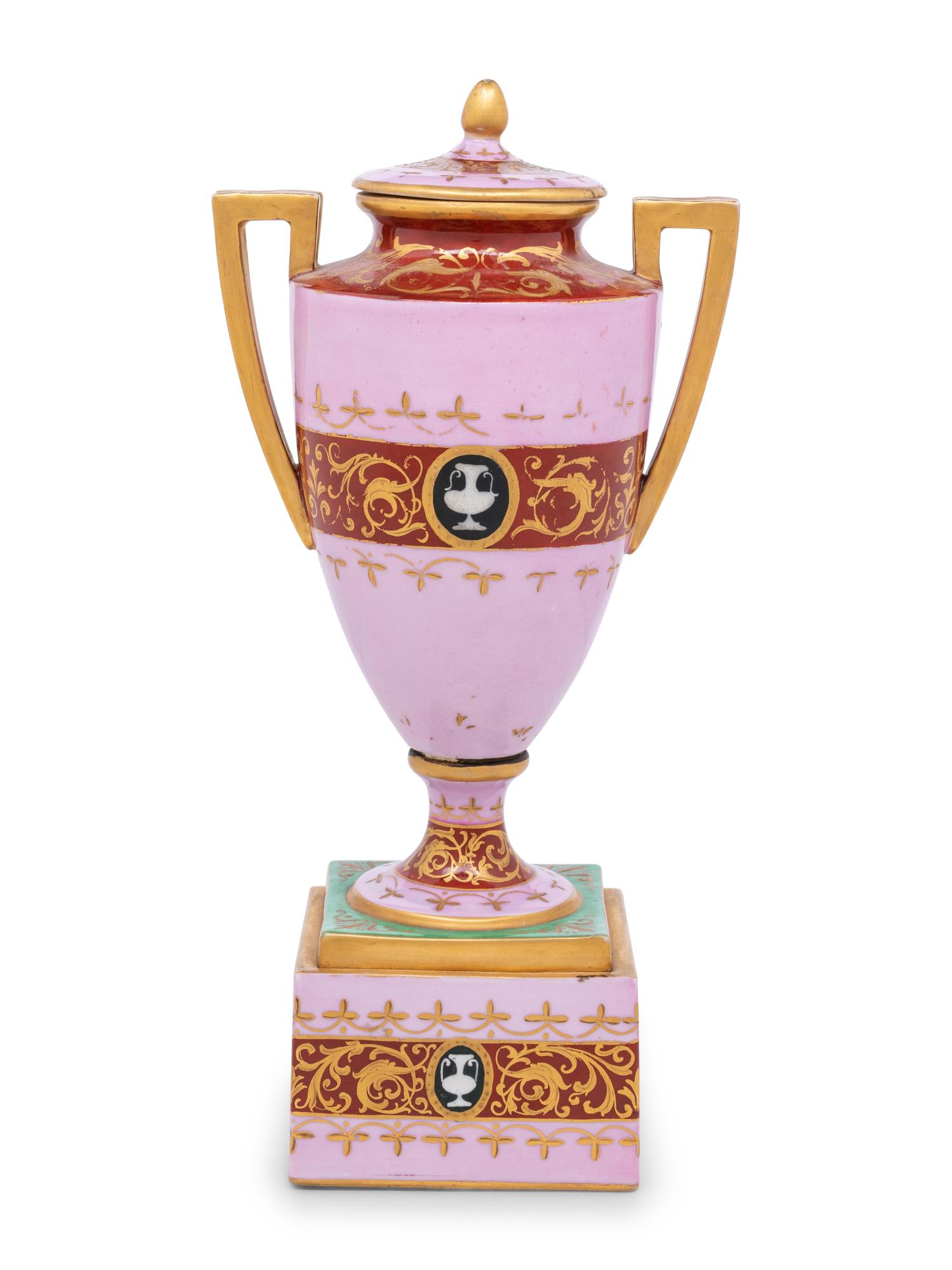 A Vienna Porcelain Urn, Cover and Stand