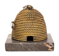 A Gilt Bronze and Hardstone Beehive Inkwell