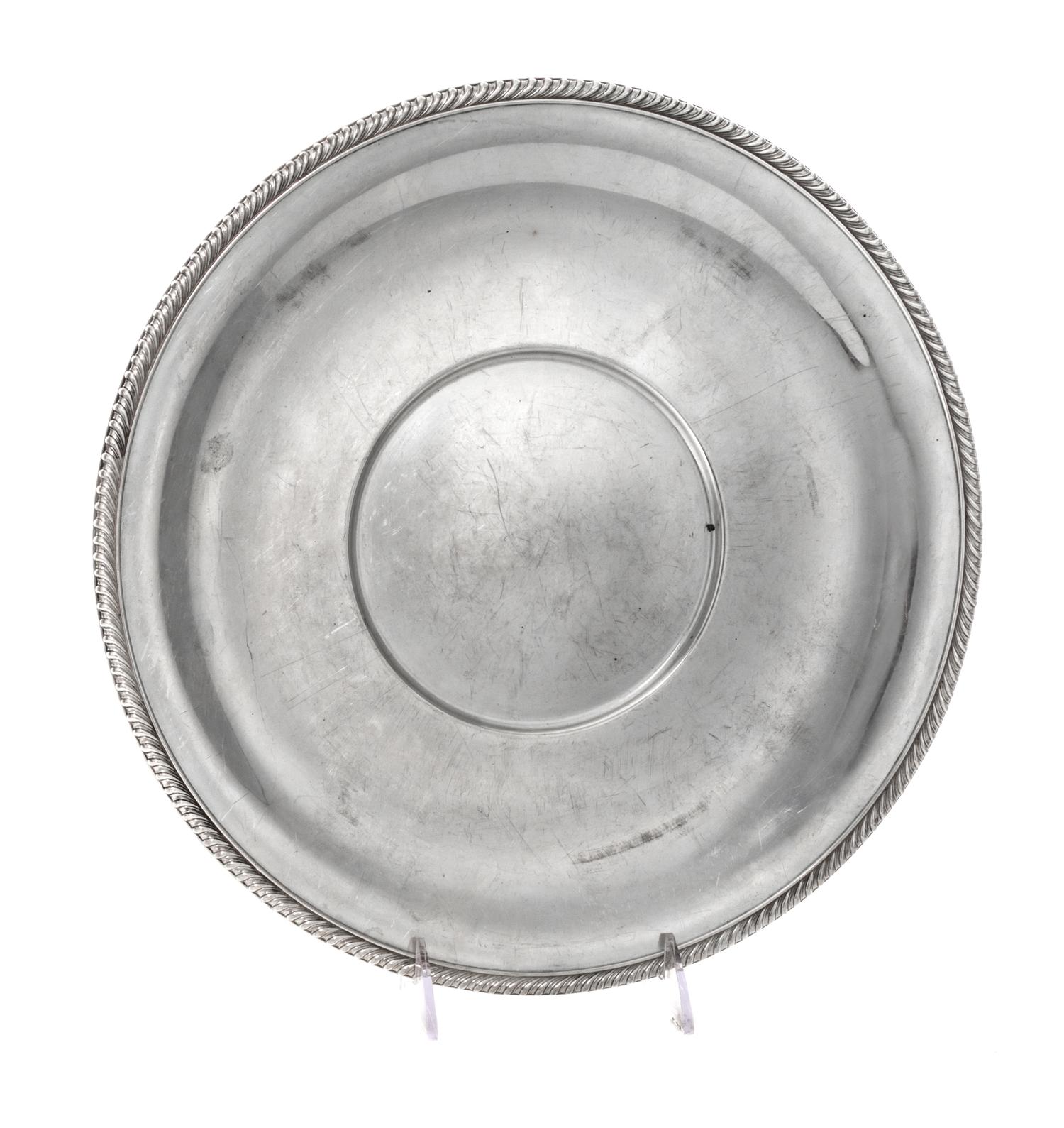 An American Silver Charger, International Silver Co., Meriden, CT Mid 20th Century, circular with gadrooned rim.