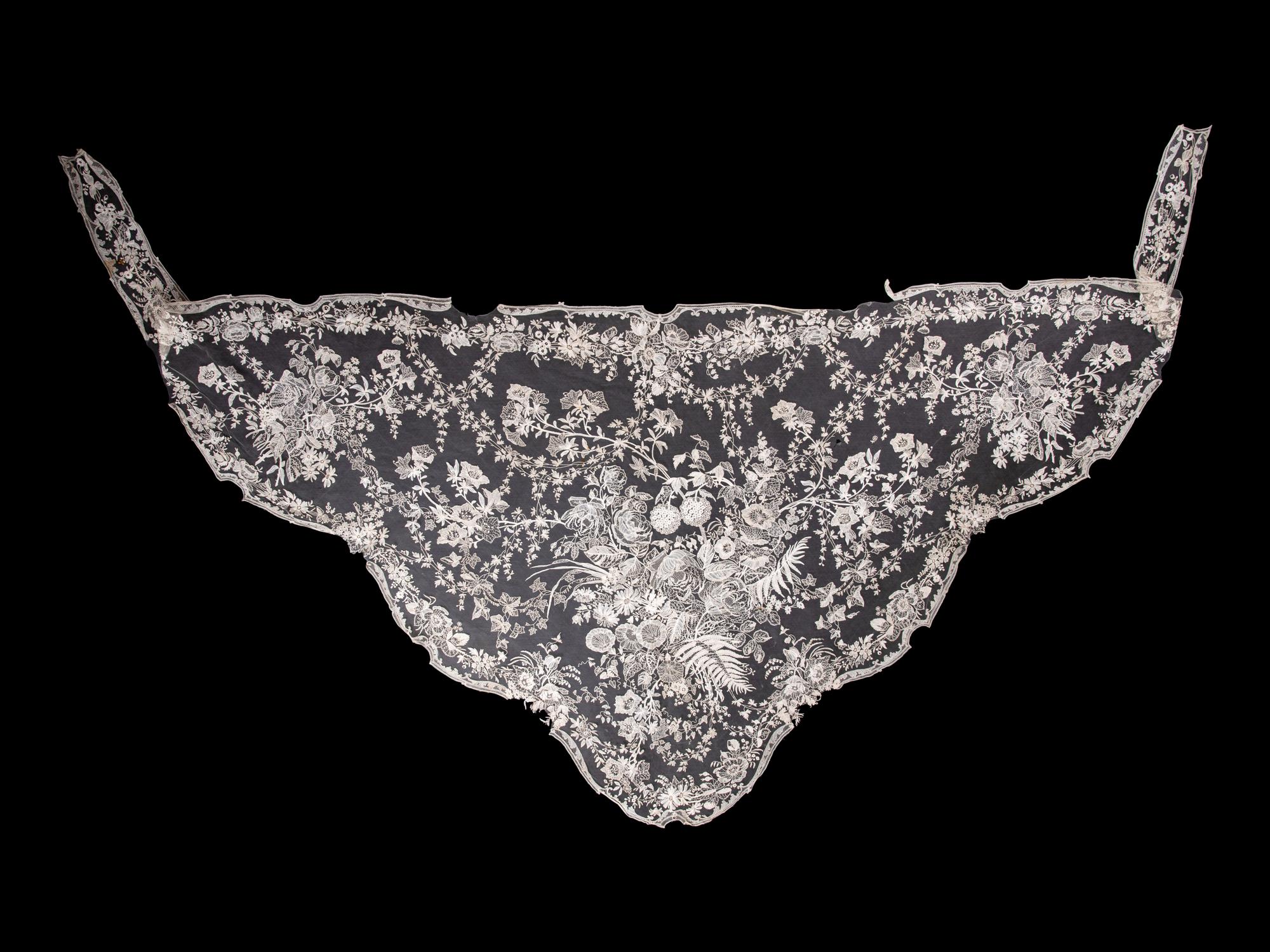 Three 19th/Early 20th Century Textiles: One Brocade Panel, One Ikat Ribbon, One Lace Sample