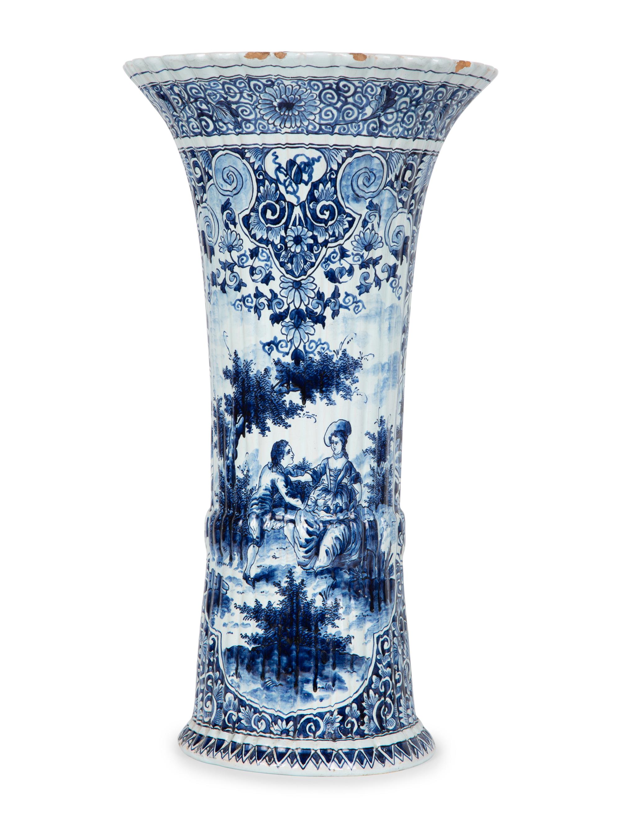 A Pair of Dutch Delft Trumpet-Form Fluted Vases — 19TH/20TH CENTURY
