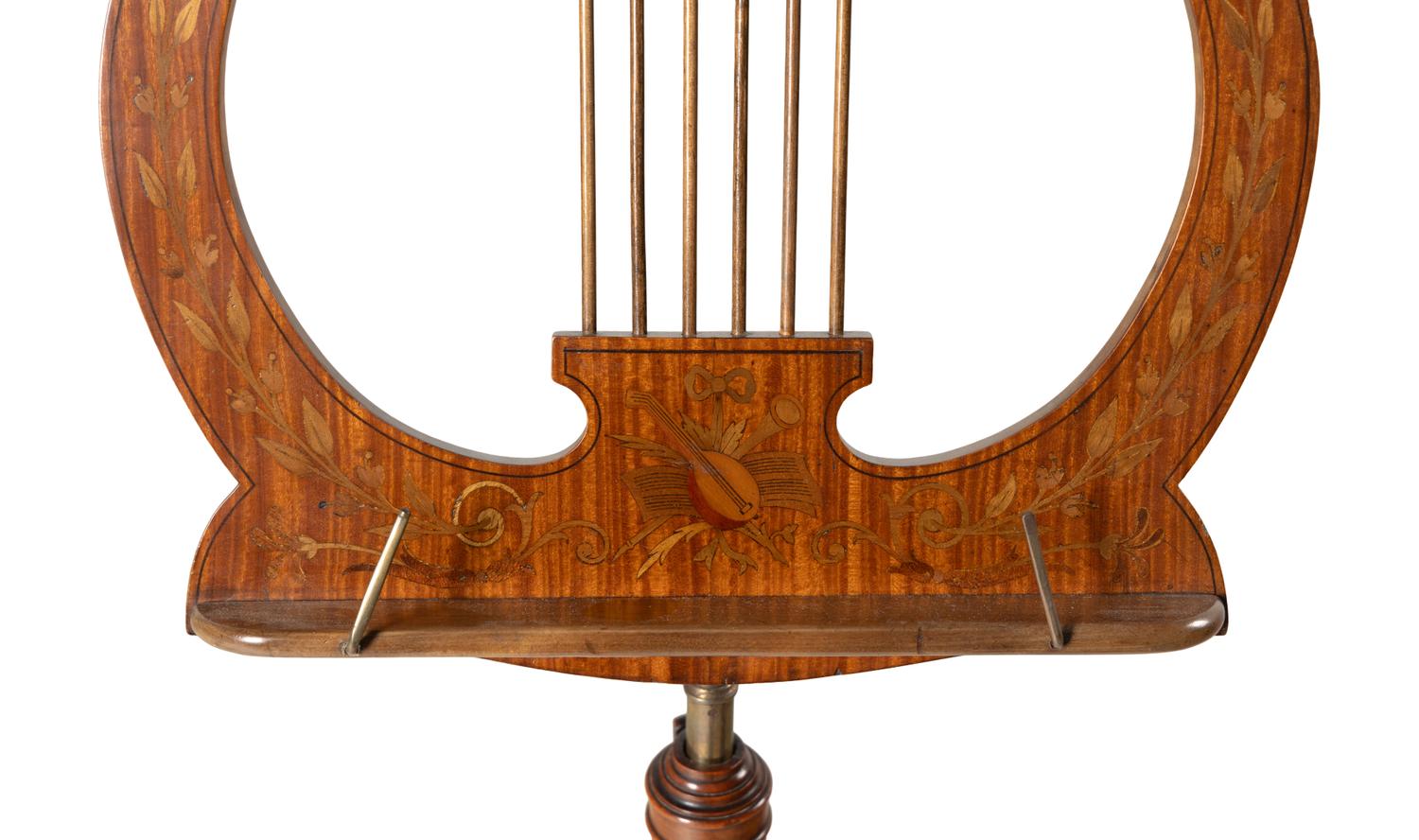 A George III Satinwood and Marquetry Lyre-Form Adjustable Music Stand